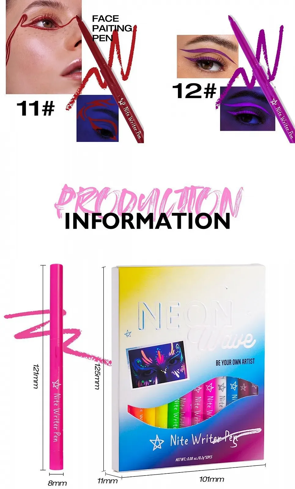 Підводка для очей 12 Colors UV Glow Neon Liquid Eyeliner, фото №3 Підводка для очей 12 Colors UV Glow Neon Liquid Eyeliner, фото №3