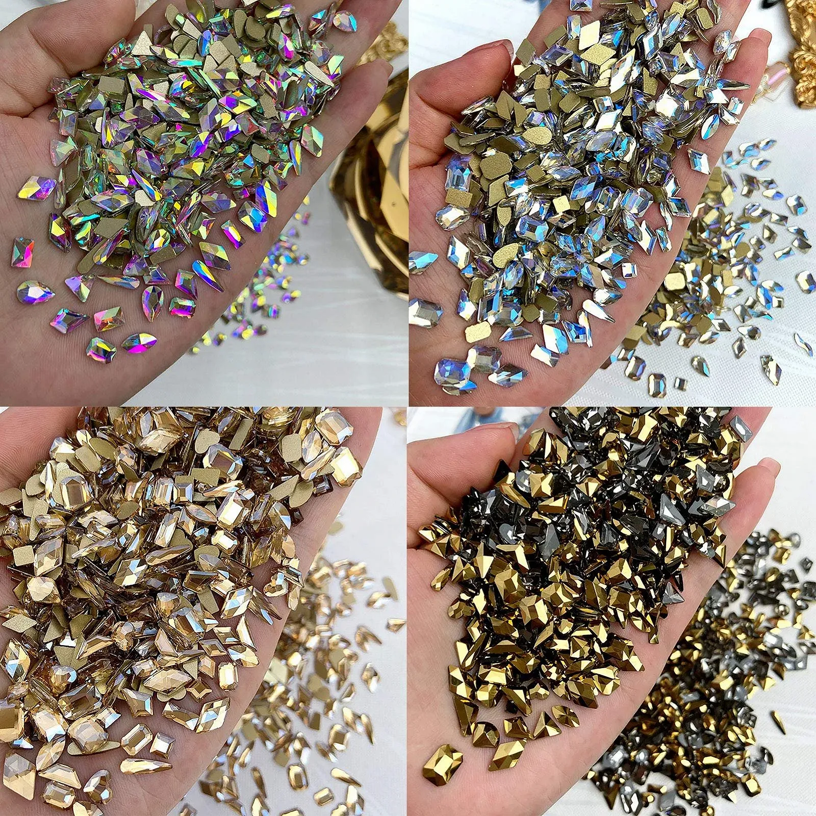 Стразы для ногтей Brussel Геометрические 3D формы, плоская задняя часть, стеклянные бусины, кристаллы для DIY маникюра, цвет шампань, 50 шт, фото №4