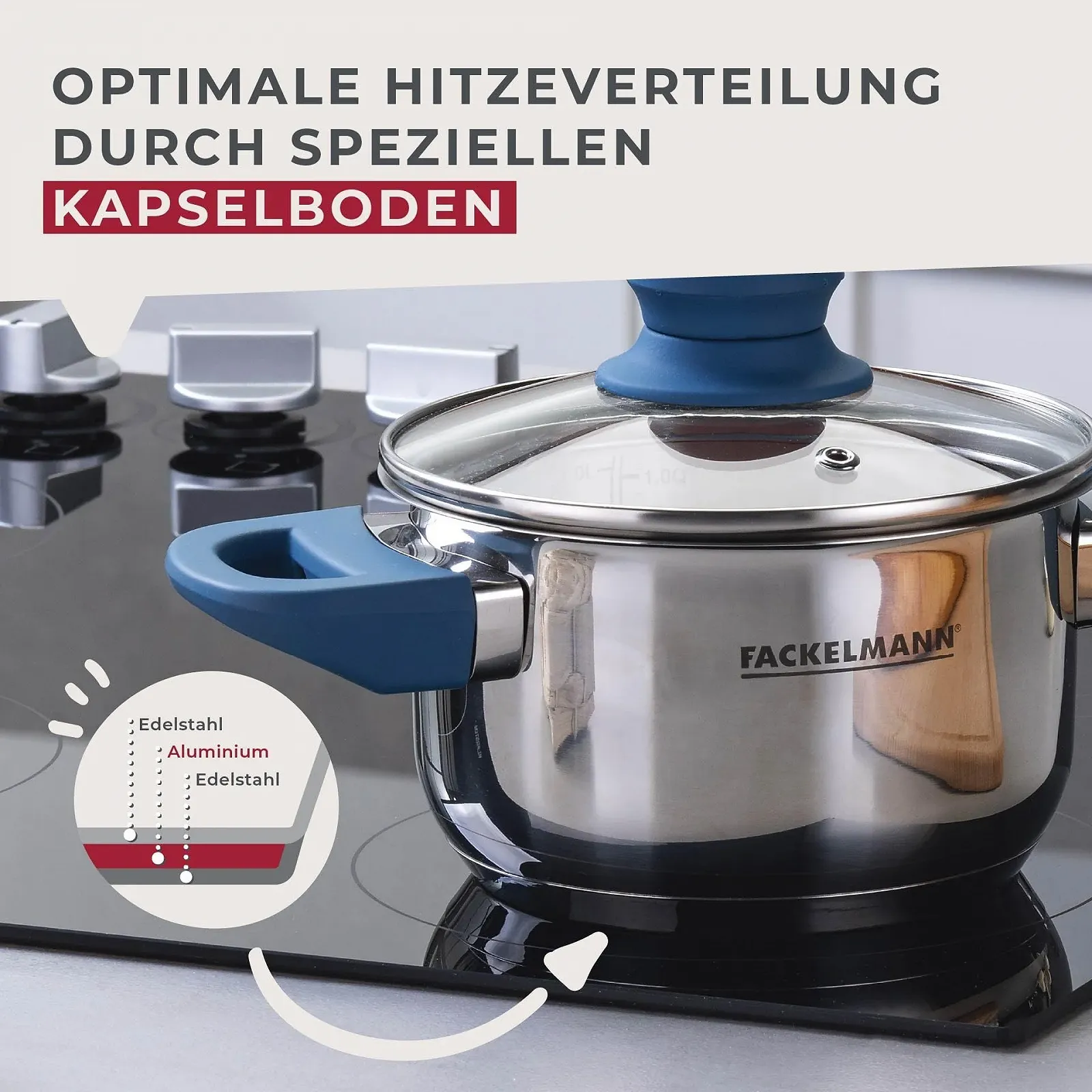 Кастрюля FACKELMANN Essential 14 см нержавеющая сталь темно-синяя, фото №5 Кастрюля FACKELMANN Essential 14 см нержавеющая сталь темно-синяя, фото №5