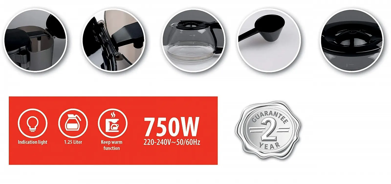 Фильтровая кофеварка ALPINA 750 Watt 1.25 L Black, фото №8
