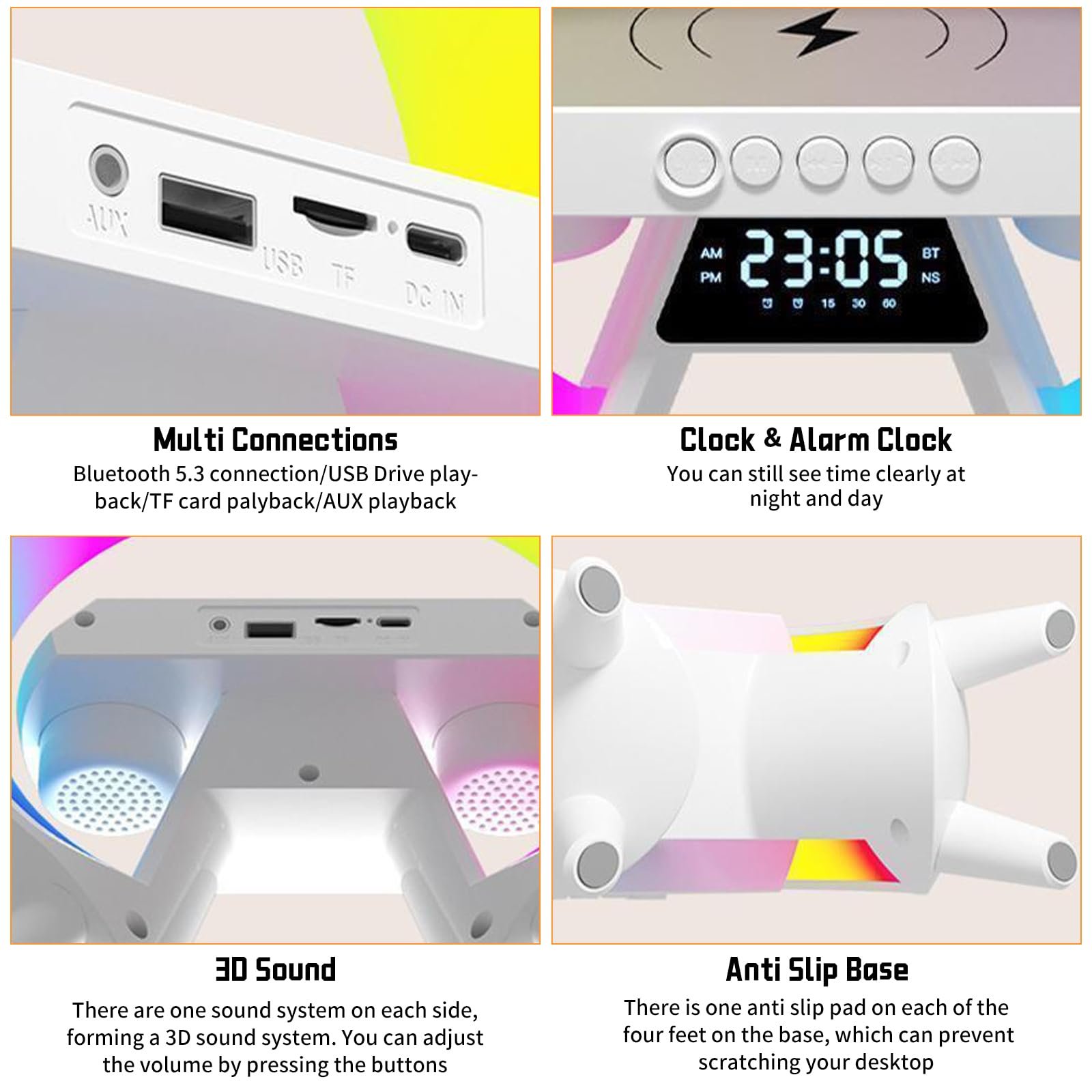 Настільна лампа Runqin Atmosphere Lamp Wireless Charger Bluetooth Speaker Alarm Clock LED White, фото №7