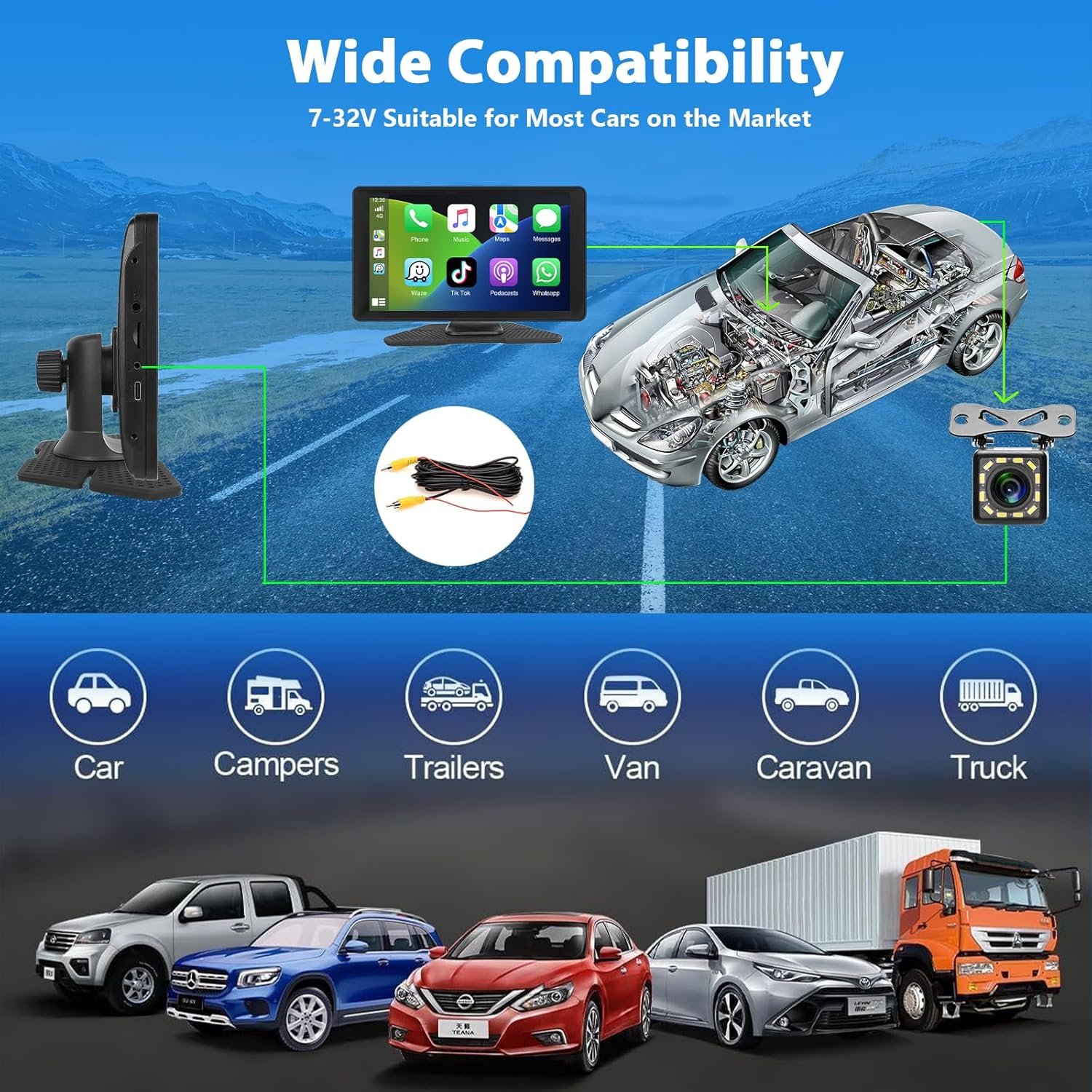 Автомагнітола Podofo / 9" / Сенсорна / Apple CarPlay / Android Auto / Bluetooth / WI-FI / GPS / USB / AUX / TF slot, фото №5
