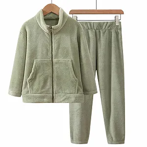 Дитячий Комплект піжами з довгими рукавами однотонний на блискавці осінь-зима 3 місяці synthetic.ua - Фото 1