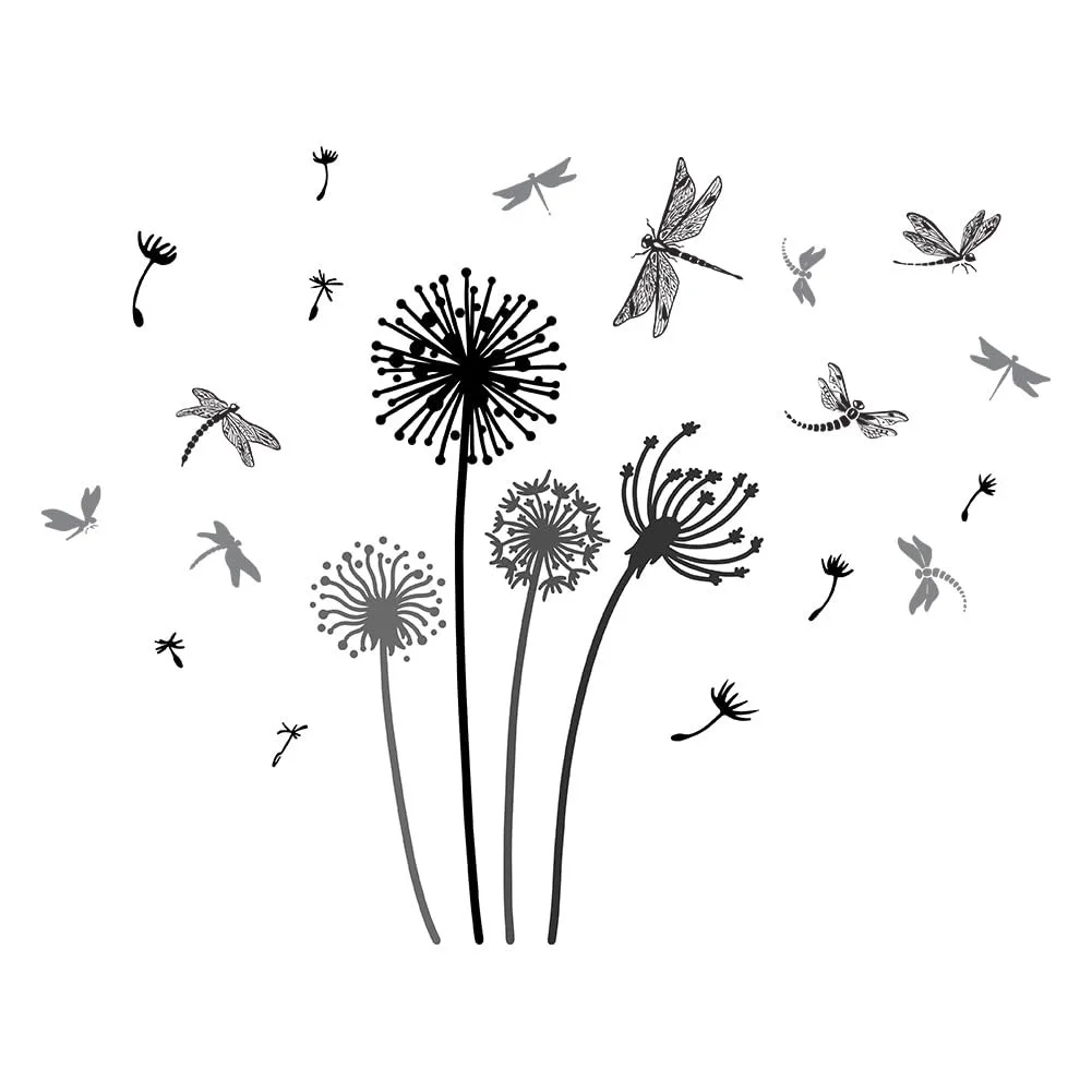 Наклейка на стіну SUPERDANT Dandelion Dragonfly 29 x 118 см Чорна, фото №1
