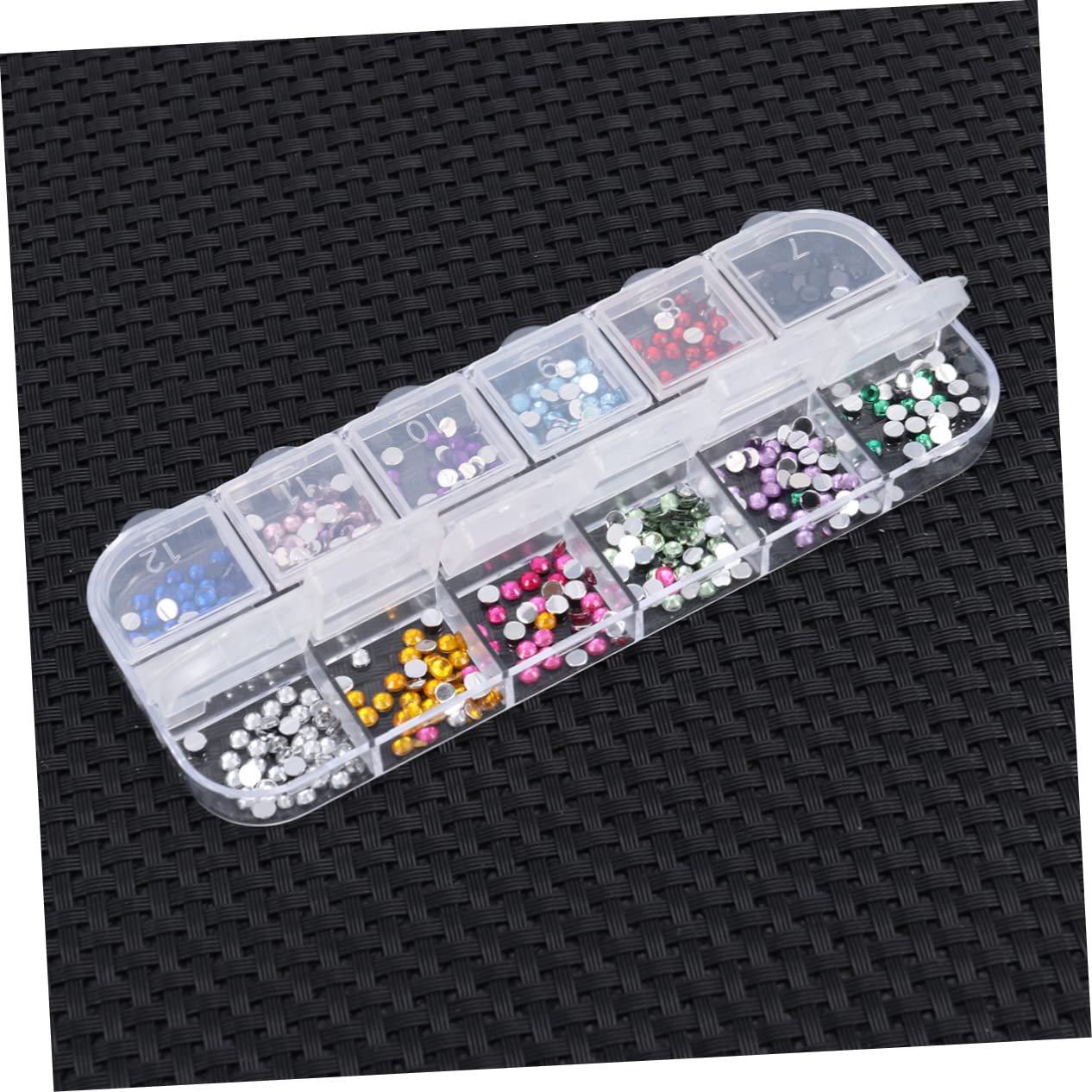 Стрази Healeved плоска задня частина, круглий діамантовий зріз, скляні з прозорим контейнером, кольорові, фото №5