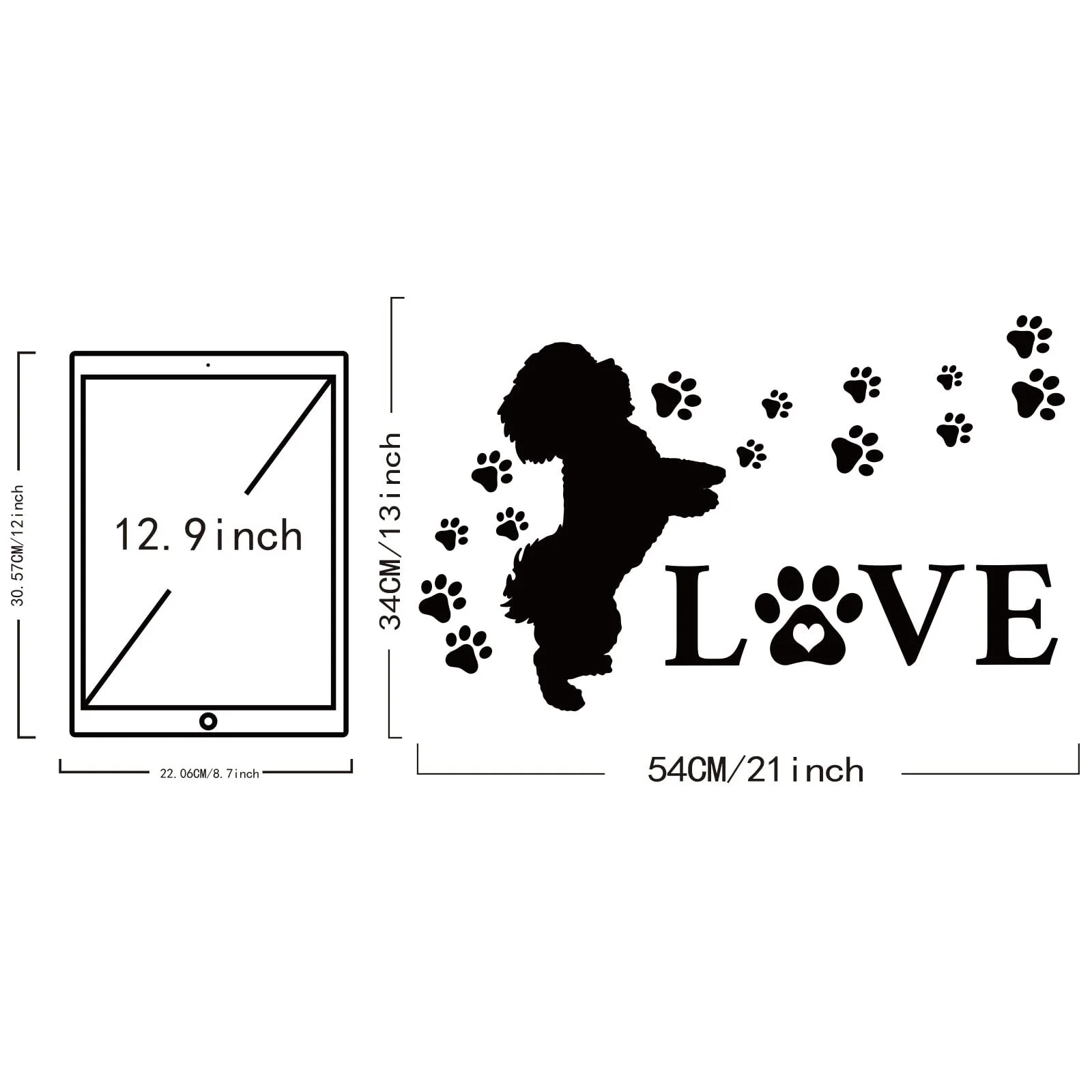 Наклейка на стіну SUPERDANT Собака та напис LOVE Вінілова Чорна, фото №2