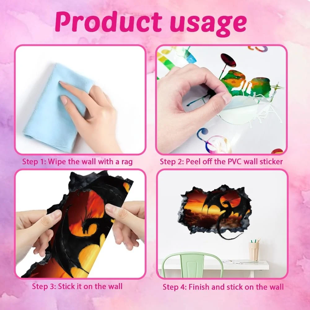 Наклейка на стіну SUPERDANT 3D Чорний дракон Вінілова 80 x 30 см 2 шт., фото №6