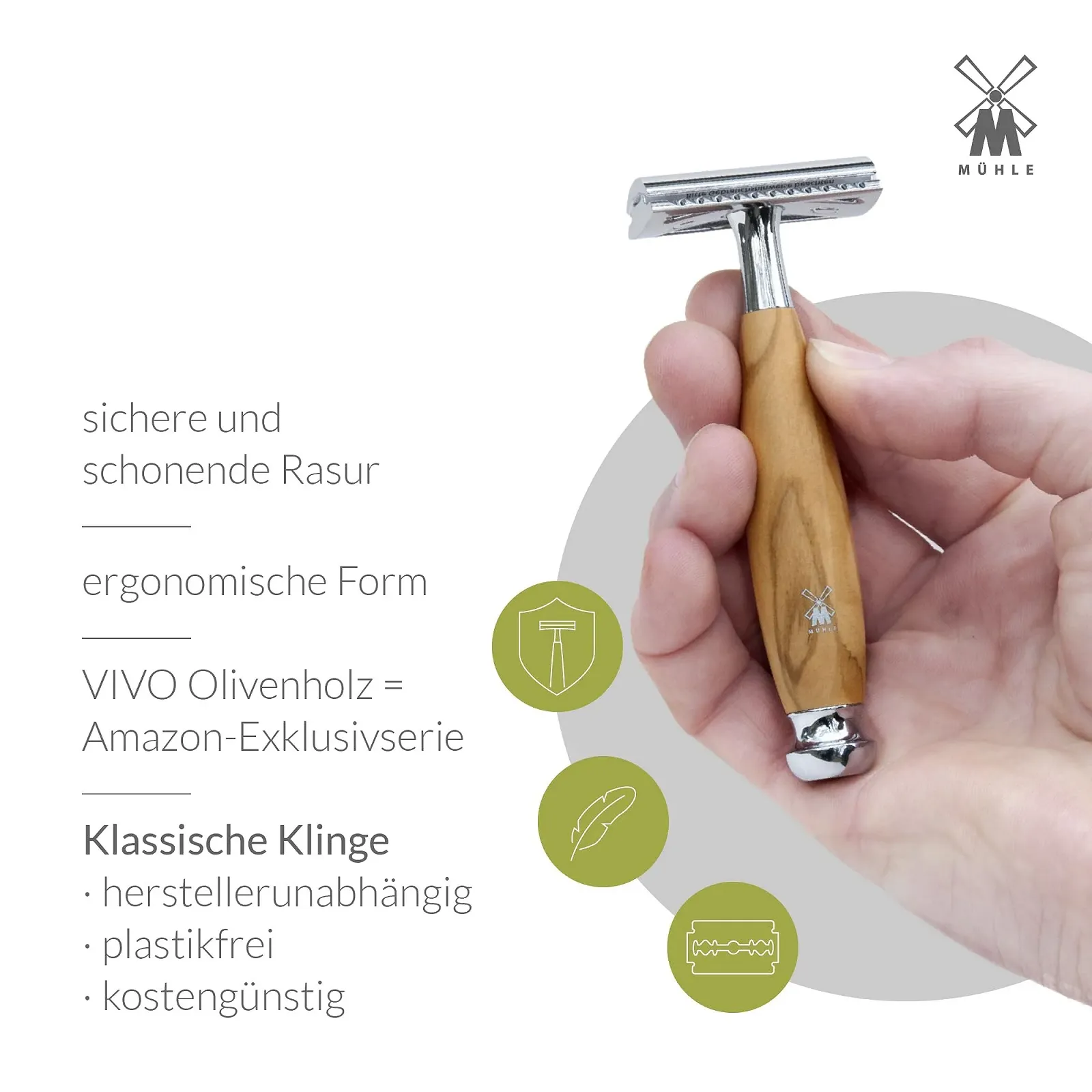 Набор для бритья MÜHLE Vivo Black Fibre Оливковое дерево Vegan, фото №4 Набор для бритья MÜHLE Vivo Black Fibre Оливковое дерево Vegan, фото №4