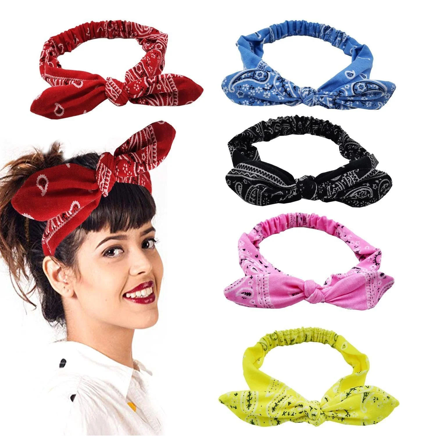 Пов'язка на голову з ретро-принтом (5 шт.), фото №1