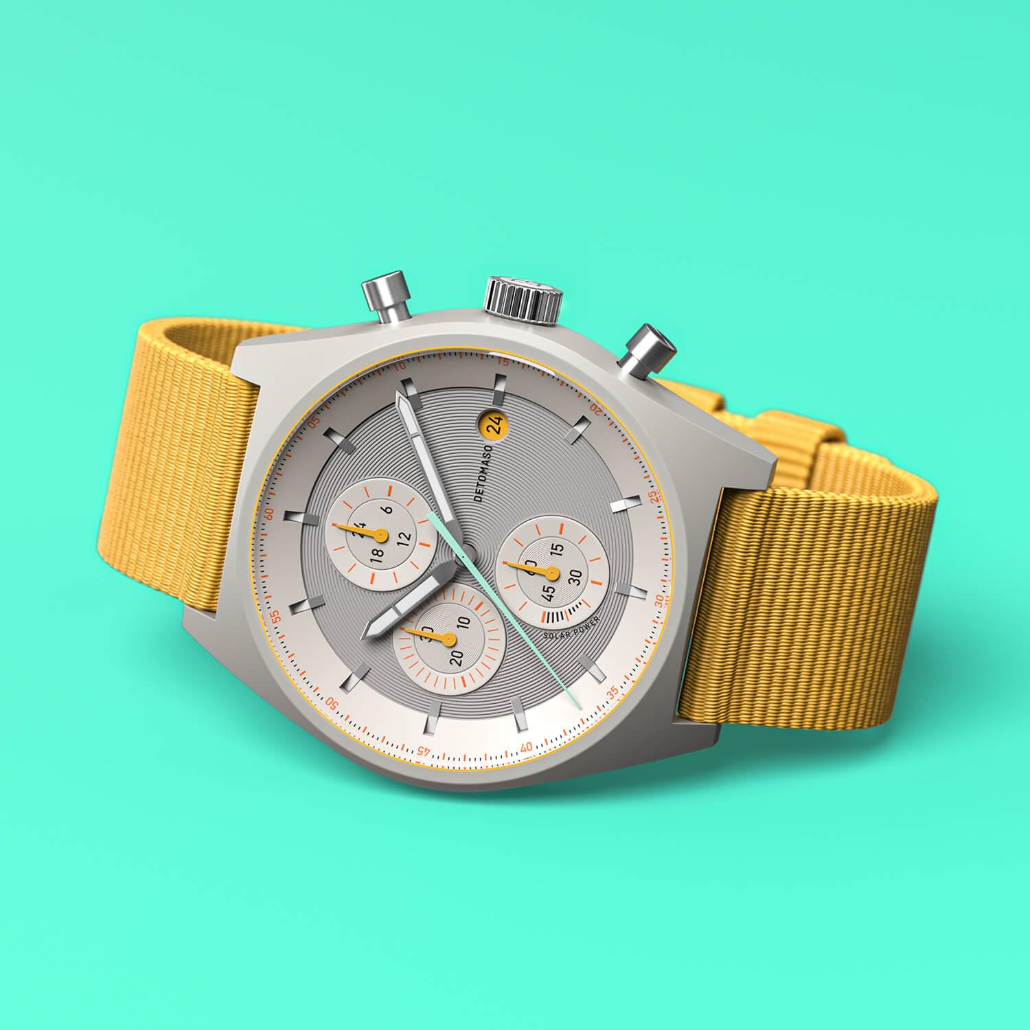 Мужские часы Аналоговые DeTomaso Chrono Solar Cерый Желтый, фото №2 Мужские часы Аналоговые DeTomaso Chrono Solar Cерый Желтый, фото №2