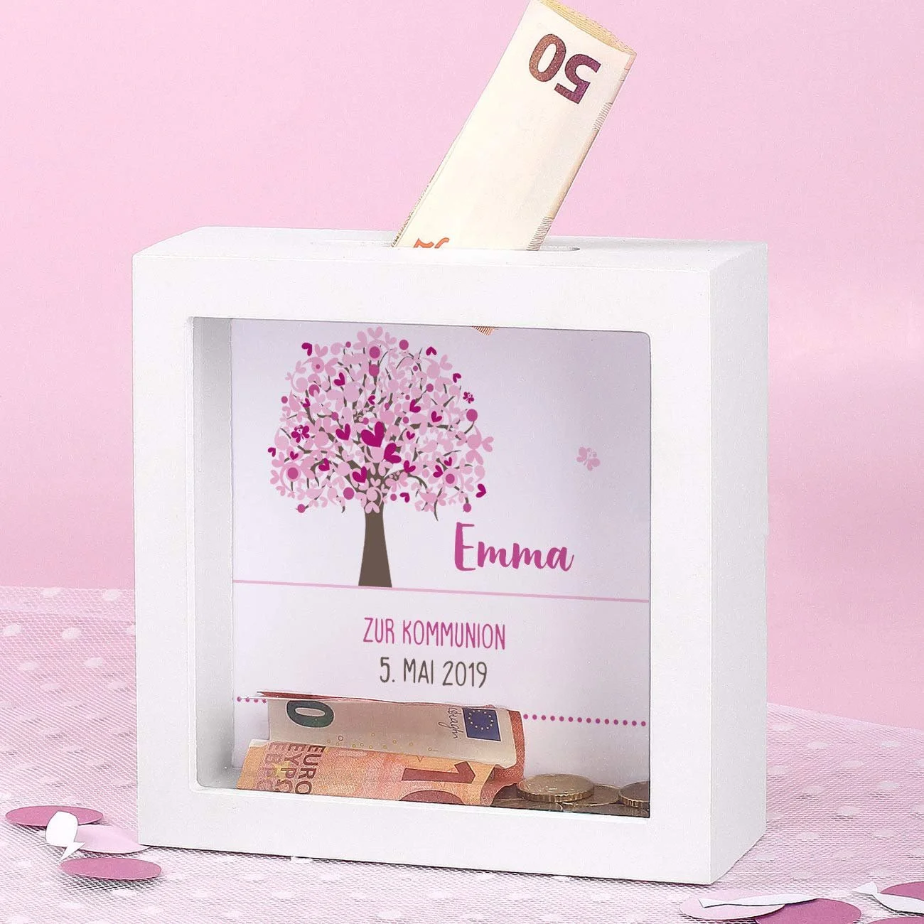 Копилка Striefchen® для денежного подарка на рождение и крещение именная белая 13x13x5 см, фото №3