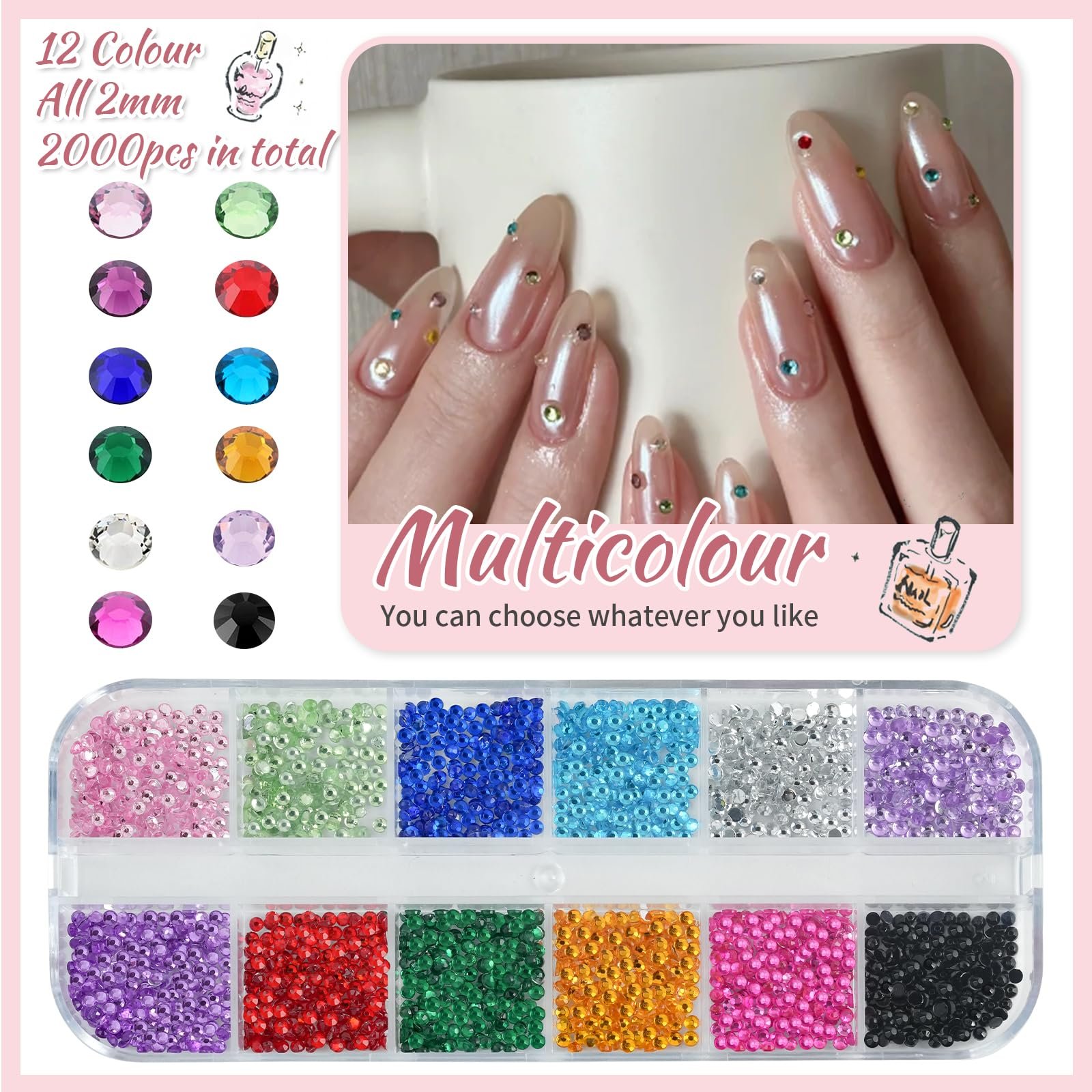 Набор страз для ногтей 5200 шт., Разноцветные камни AB, Бриллианты, с пинцетом и ручкой для сбора страз, Блестящие камни для украшения ногтей, одежды, поделок, DIY, фото №4