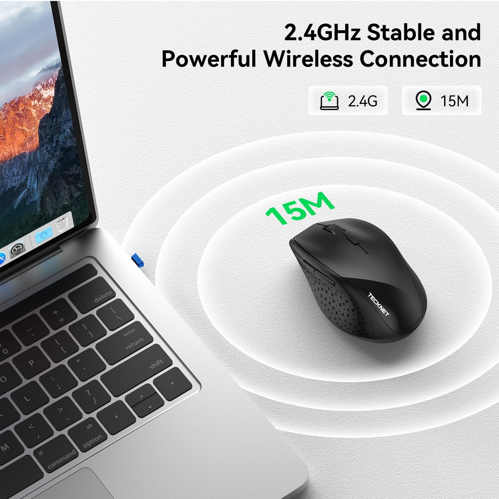 Мышь TECKNET Беспроводная 4800 DPI 2.4G с USB-C адаптером и USB-ресивером, фото №3