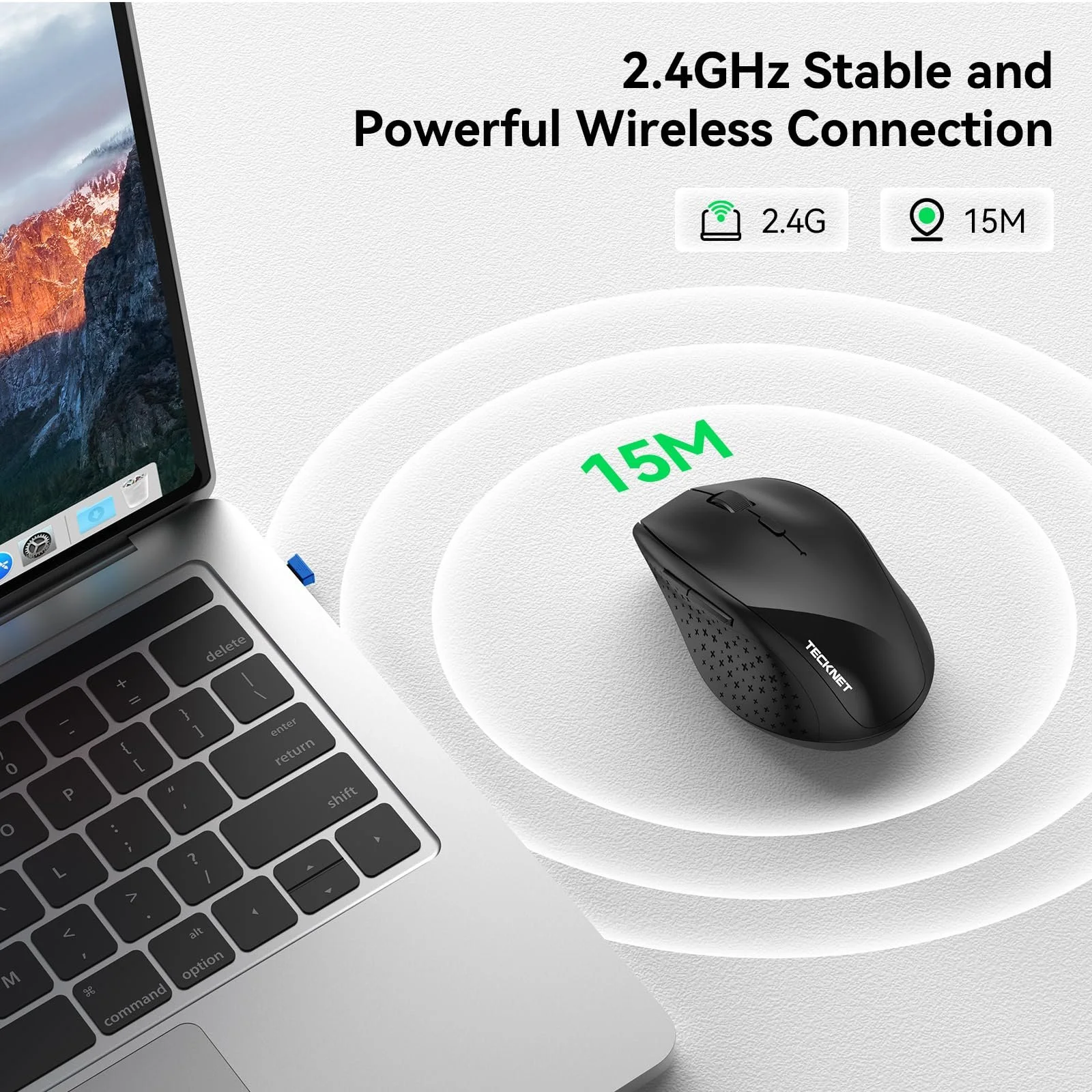 Мышь TECKNET Беспроводная 4800 DPI 2.4G с USB-C адаптером и USB-ресивером, фото №3