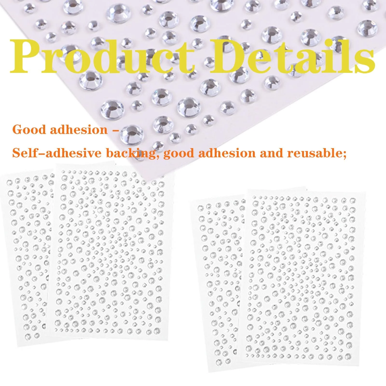 Наклейки со стразами 1300 шт., 4 шт. наклейки с кристаллами бриллиантов, самоклеящиеся наклейки со стразами, акриловые наклейки со стразами, подходят для лица, украшения тела, DIY нейл-арта, украшения для рукоделия, фото №3