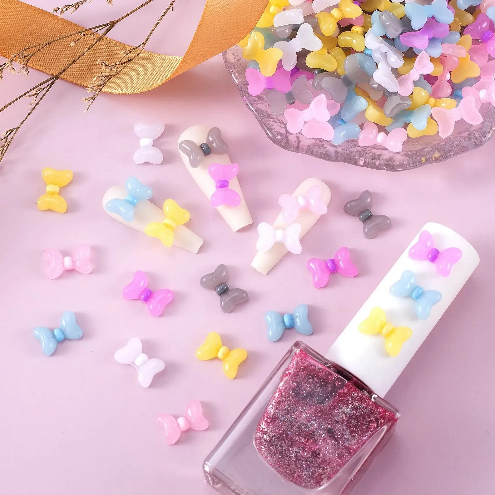 Бантики для дівчат 6 кольорів Матові Блискучі Акрилові Намистини, фото №3