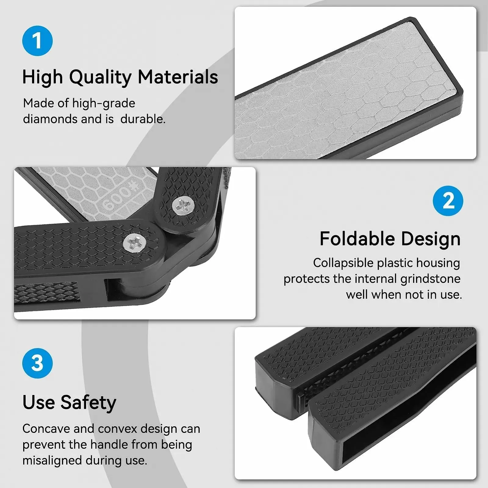 Точилка для ножів алмазна двостороння 400/600 складана кишенькова Black, фото №6