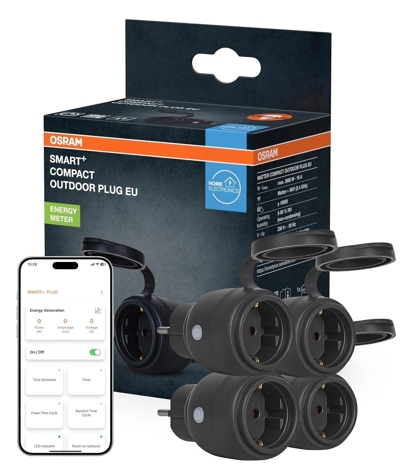 Розетки уличные умные OSRAM SMART+ WiFi Matter 3680 Вт 16 A Черный, фото №1