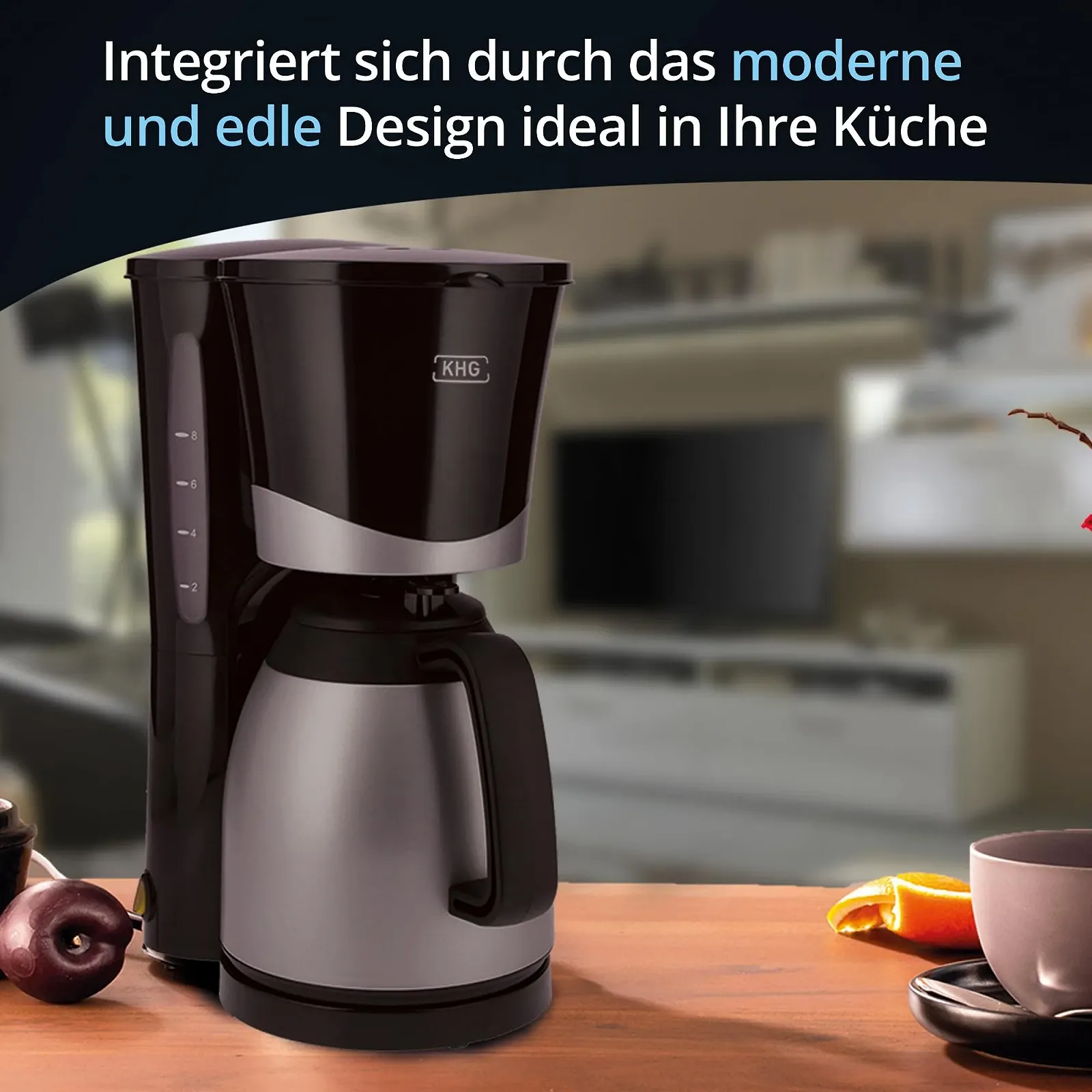 Кофеварка KHG TKA-101SS пластик/металл, с термосом 1 л, на 8 чашек, Постоянный фильтр, Черная/Серебристая, фото №7