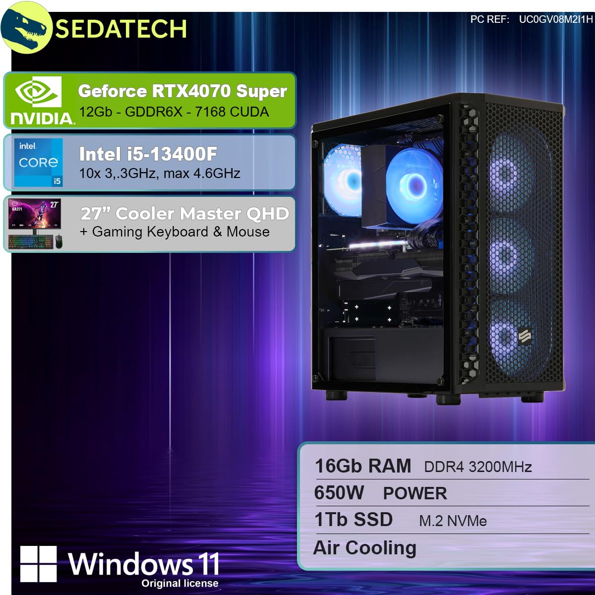 Комплект Sedatech Pro Gaming PC Intel i5-13400F RTX4070 Super 16ГБ RAM 1ТБ SSD M.2 27-дюймовый Монитор, фото №2
