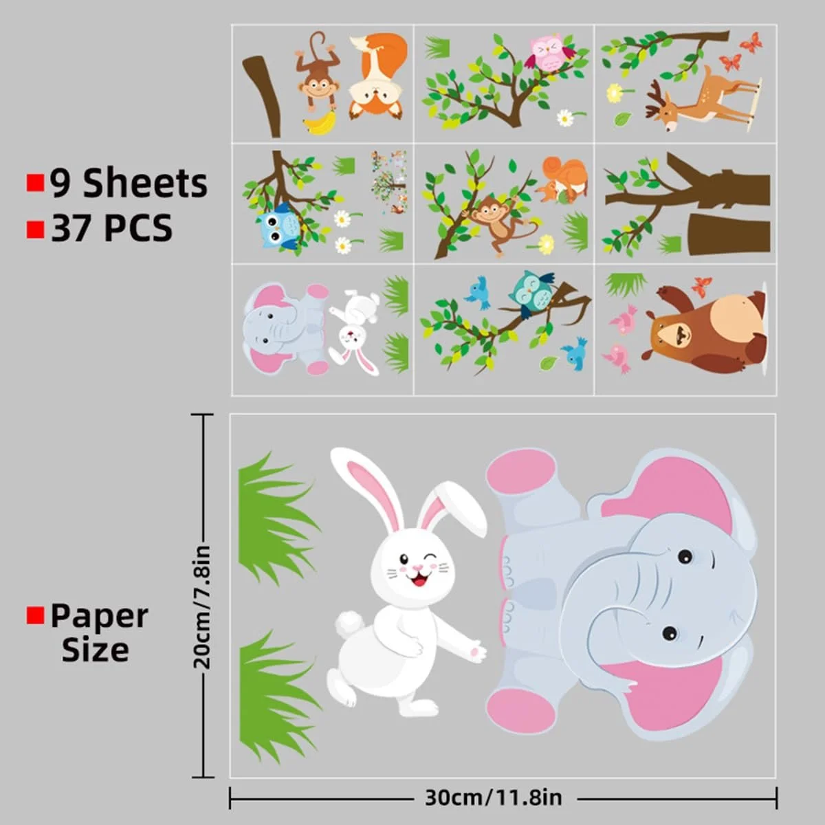 Наклейка на стіну 0207 Джунглі Тварини лісу Слон Мавпа Жираф, фото №5