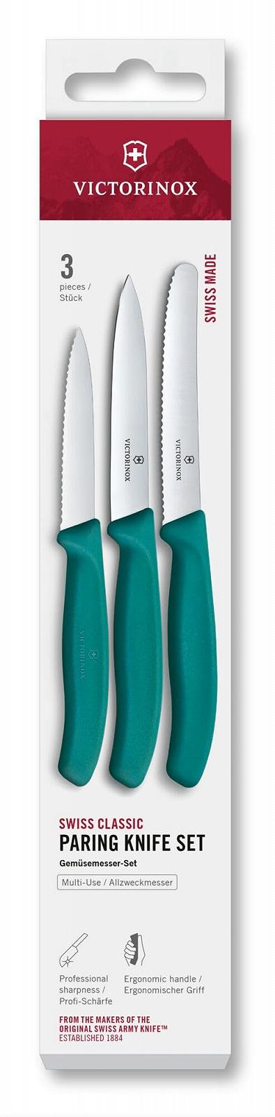 Набор Кухонных Ножей Victorinox Swiss Classic 3 шт (овощной, для томатов и завтрака) Нержавеющая Сталь Зеленый, фото №1