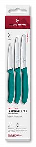 Набор Кухонных Ножей Victorinox Swiss Classic 3 шт (овощной, для томатов и завтрака) Нержавеющая Сталь Зеленый - Фото 1
