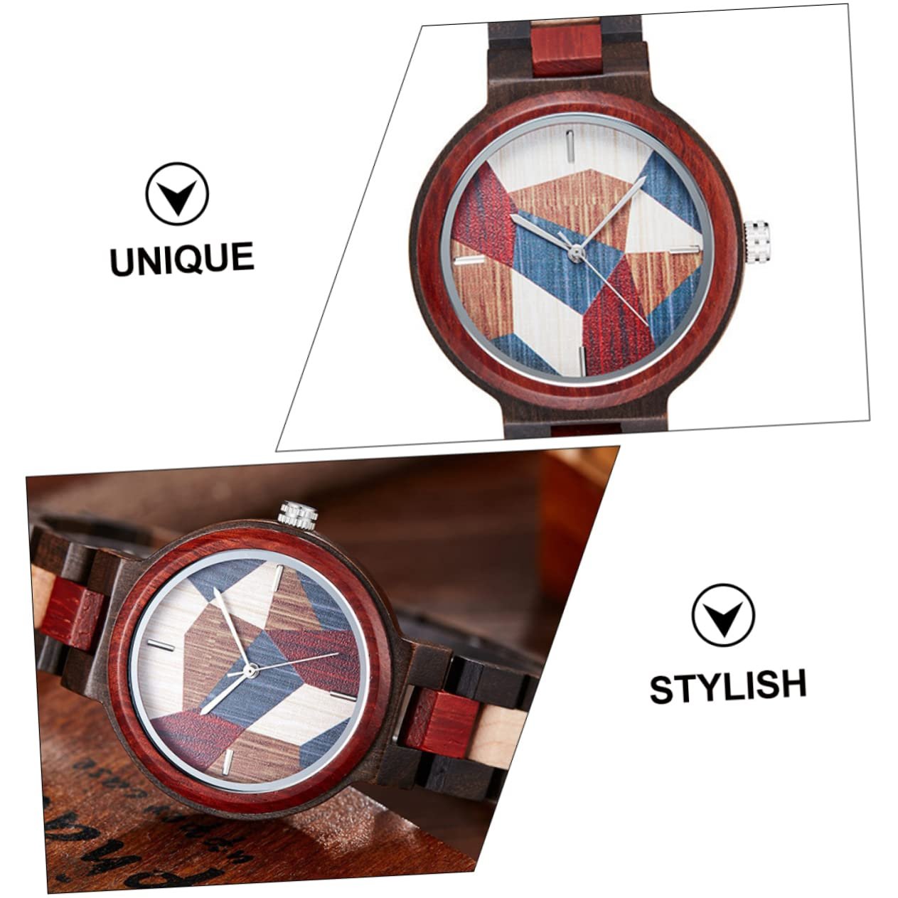 Деревянные часы Healvian Кварцевые Уникальный дизайн Деревянный ремешок, фото №2