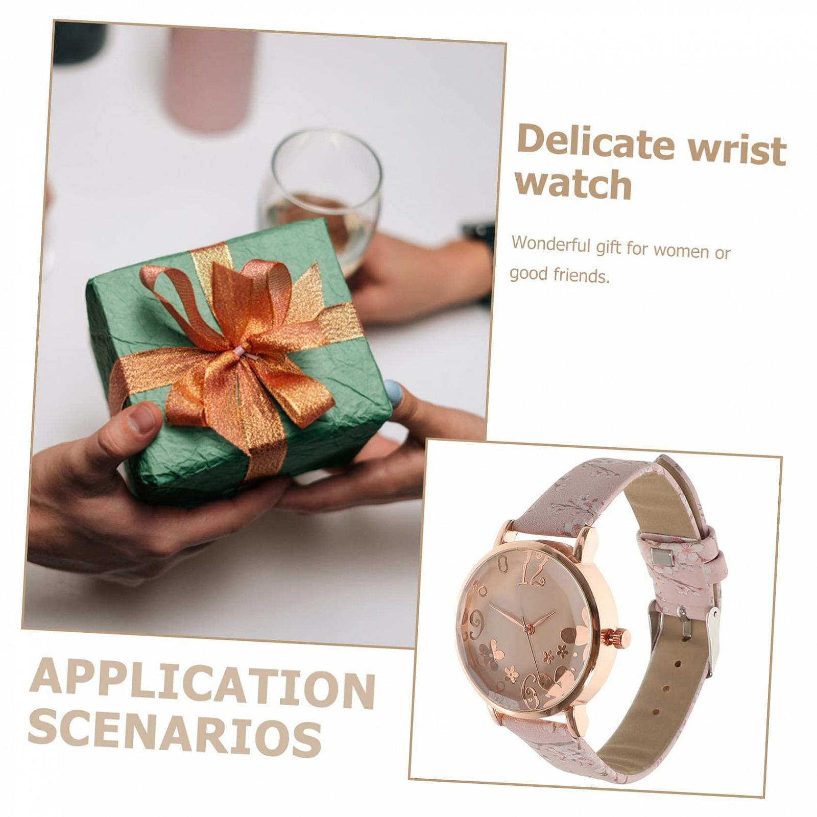 Часы OATIPHO Стильные часы Филигранные часы Элегантные женские часы Изысканные часы Кожаные часы для женщин Часы-украшение Цифровые часы Портативные часы Белый Стекло, розовый, Ремешок., фото №6