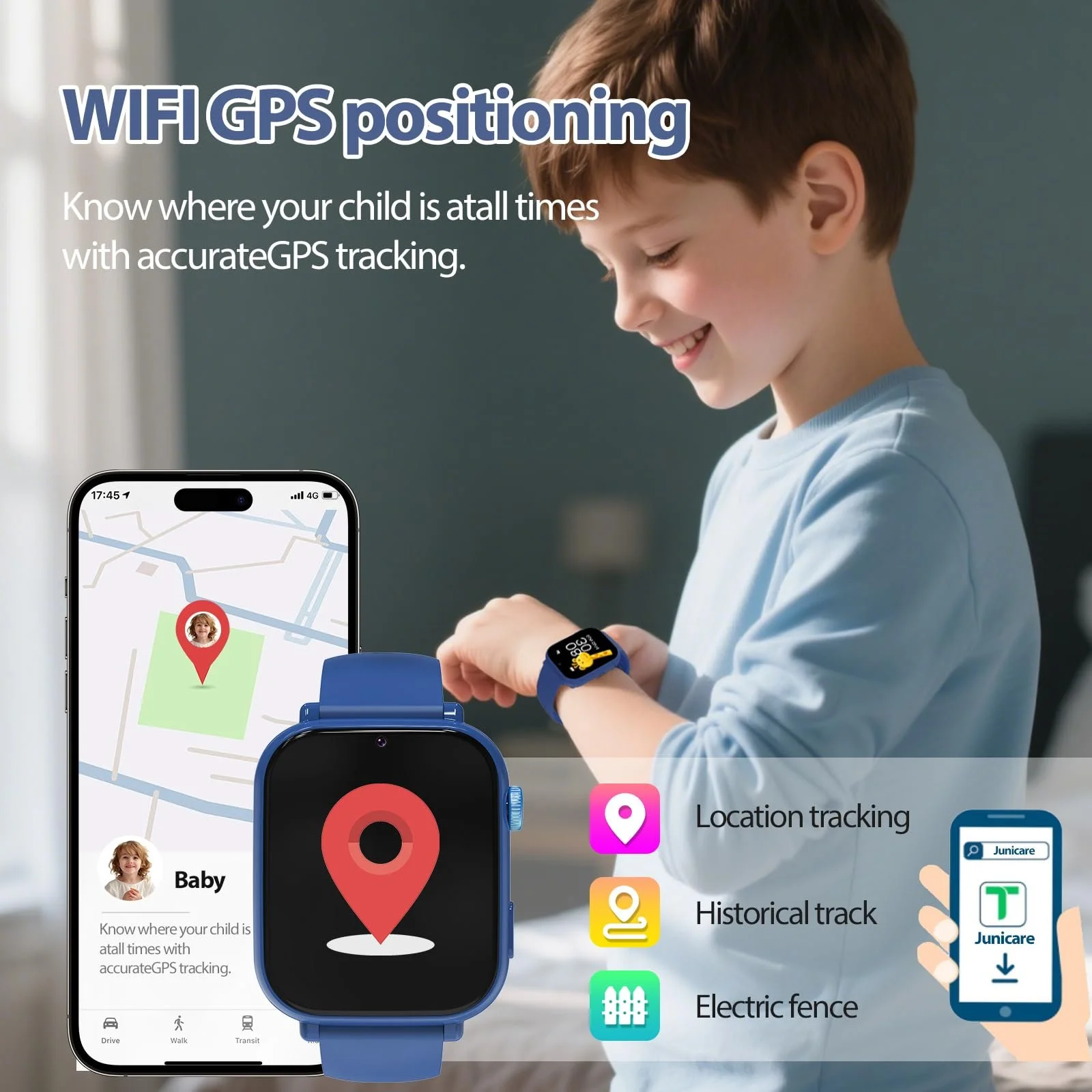Детские Смарт-часы 4G GPS Видеозвонок Голосовой Чат SMS WiFi SOS Спортивный Шагомер Будильник Игры Синий, фото №4