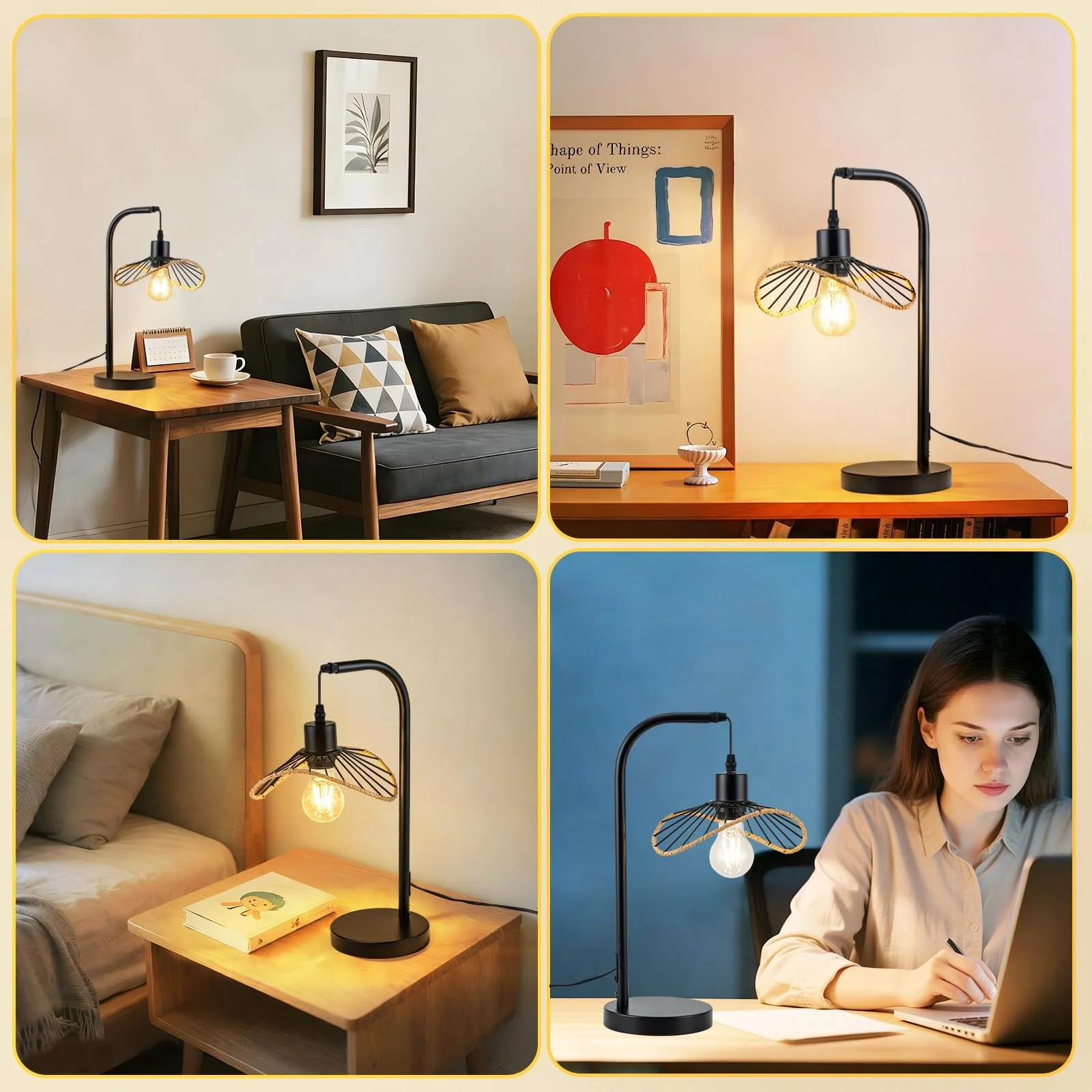 Настільна лампа Вінтажна Ретро Металева E27 Форма капелюха Чорна 150 см кабель, фото №4