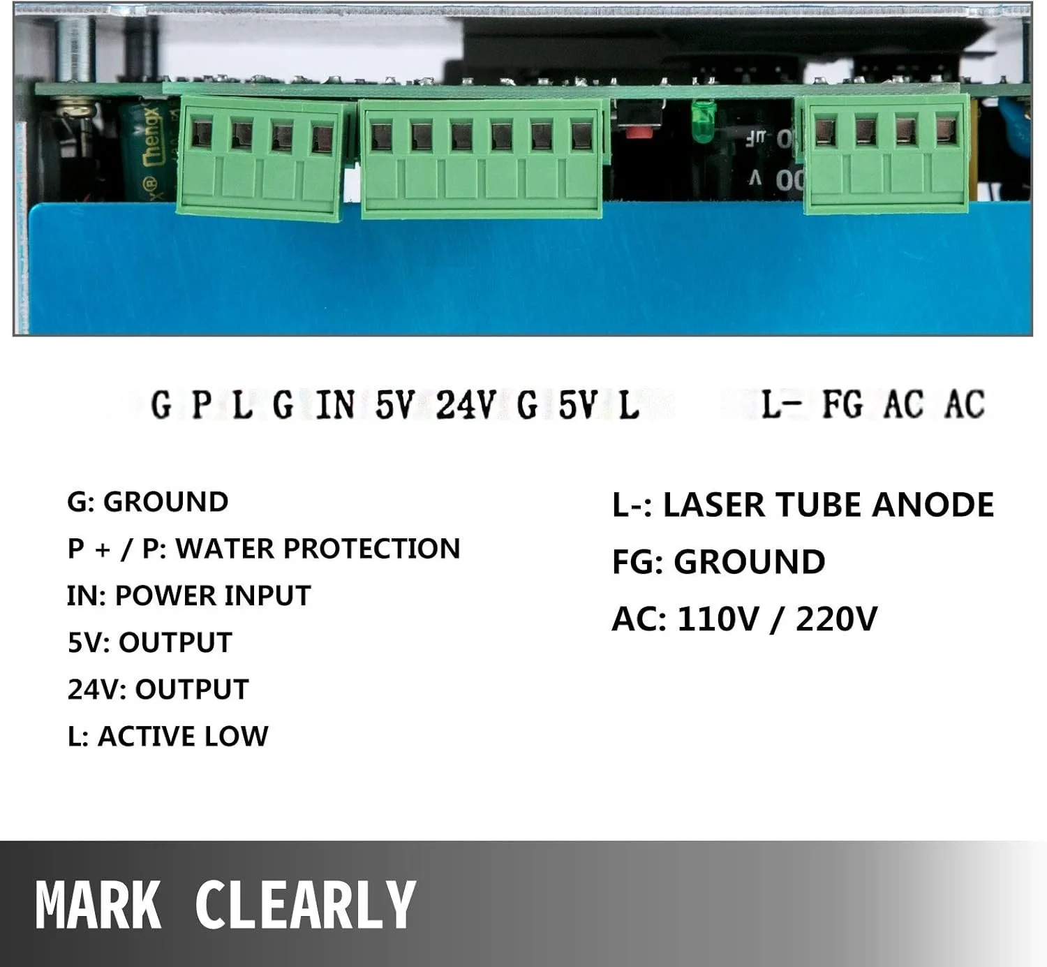 Блок живлення VEVOR MY JG50W для лазерного гравірувального верстата / 50 Вт / 220 В / Синій, фото №9