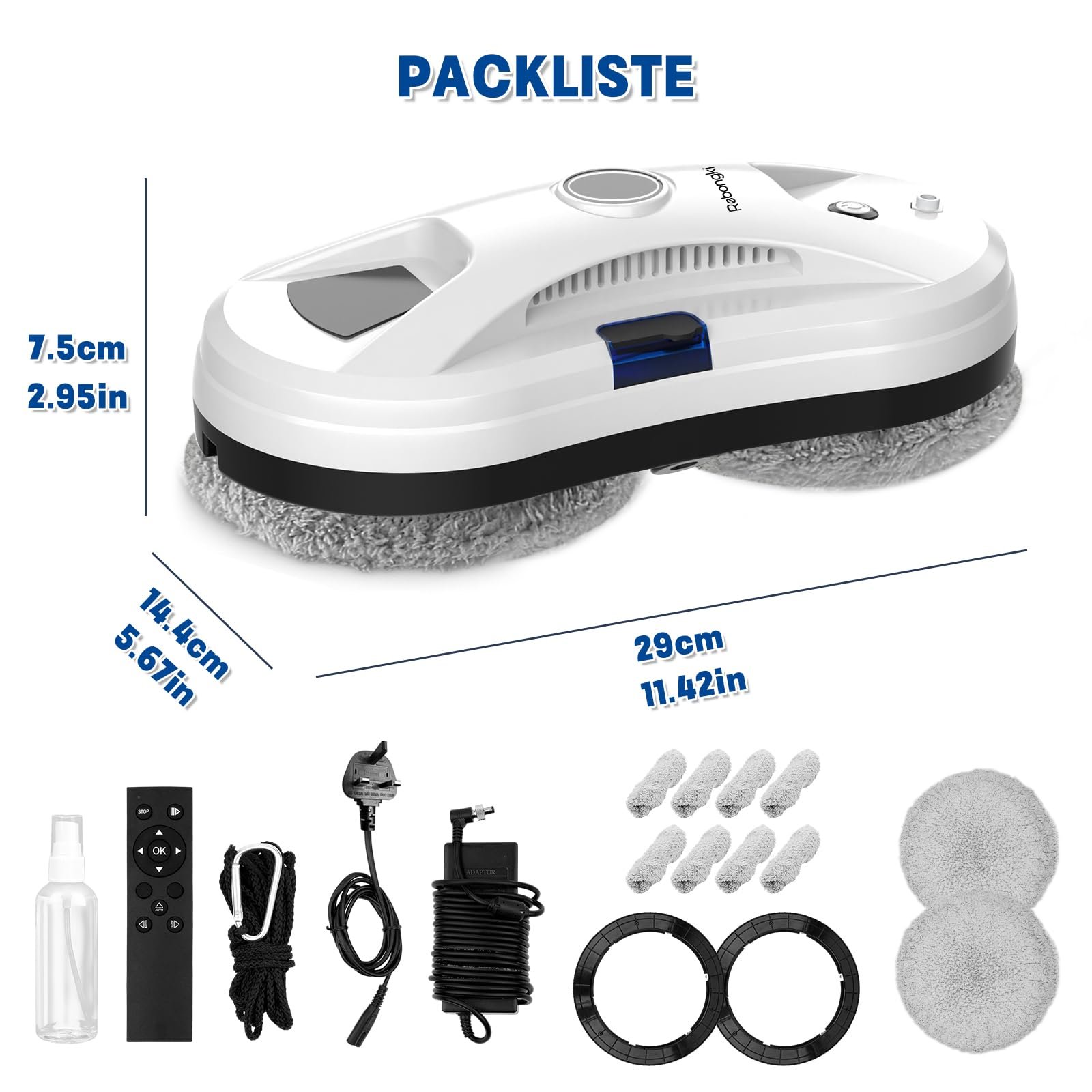 Робот для мойки окон Electric Window Cleaner 5600Pa, 3 режима, интеллектуальное обнаружение краев, дистанционное управление, автоматическая водяная струя для внутренних и наружных окон, фото №7