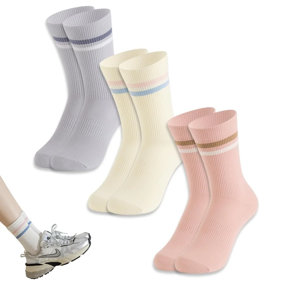 Спортивные носки Хлопок 3 пары Мужские Женские Полосатые, фото №1