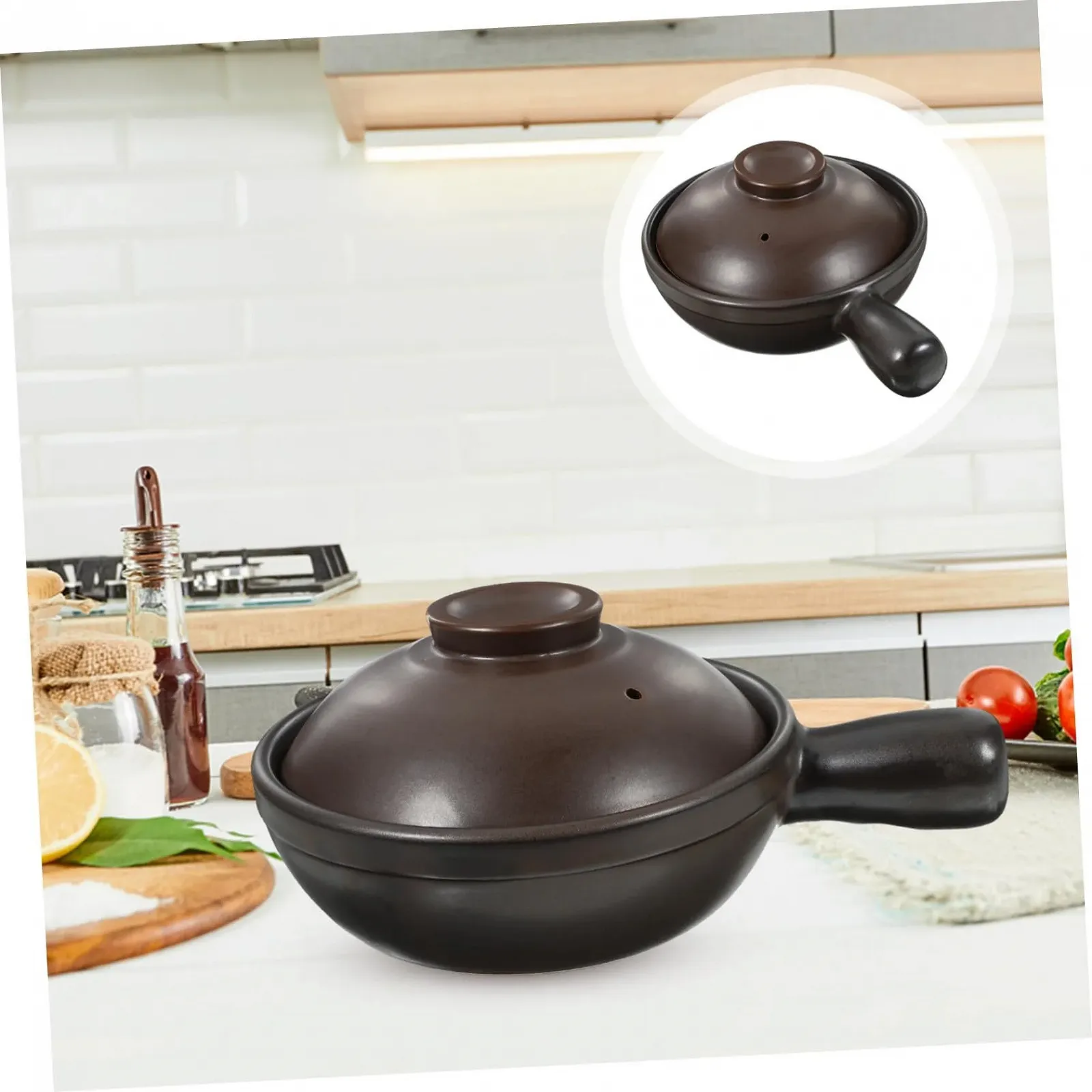 Кастрюля-кассероль фарфоровая традиционная термостойкая с клапаном и одной ручкой для супов и риса, фото №2