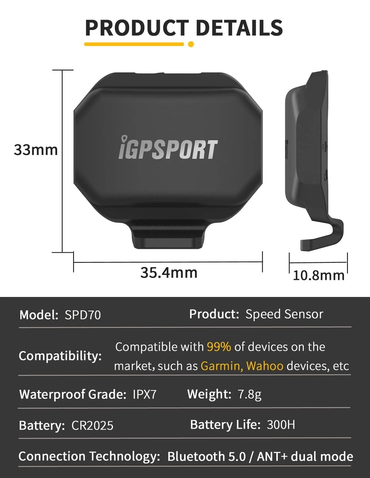 Датчик скорости и каденса iGPSPORT Bluetooth ANT+ Чорный, фото №6