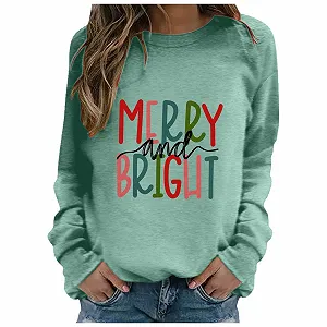 Рождественский джемпер Женский Рождественский свитер без капюшона с длинными рукавами, с надписью, с круглым вырезом, Рождественский топ, Рождественская рубашка для женщин и девушек-подростков - Фото 1