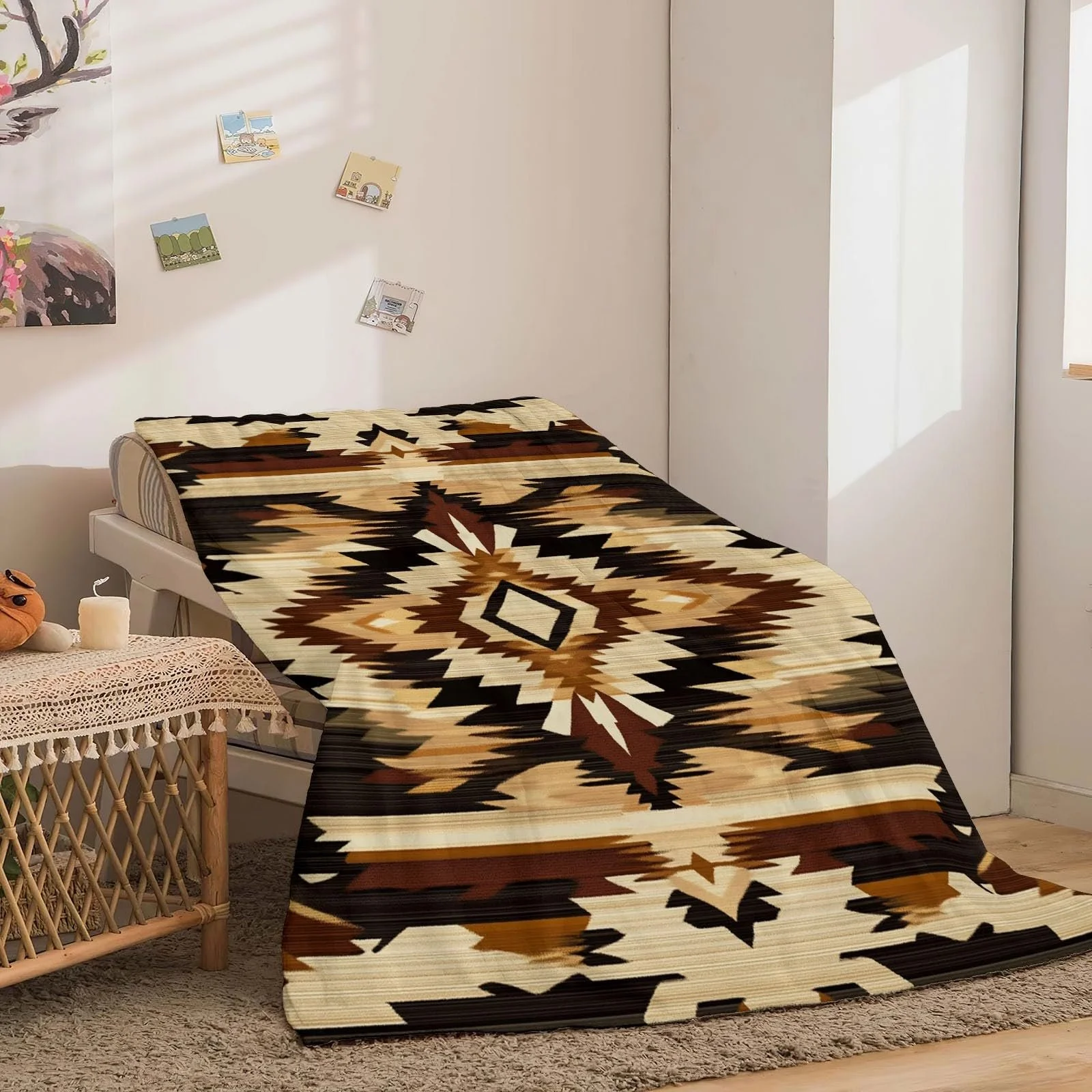 Покривало Фланелева М'яка, Ретро Килим, Текстура, Brown Yellow, 220 x 240 см, фото №3