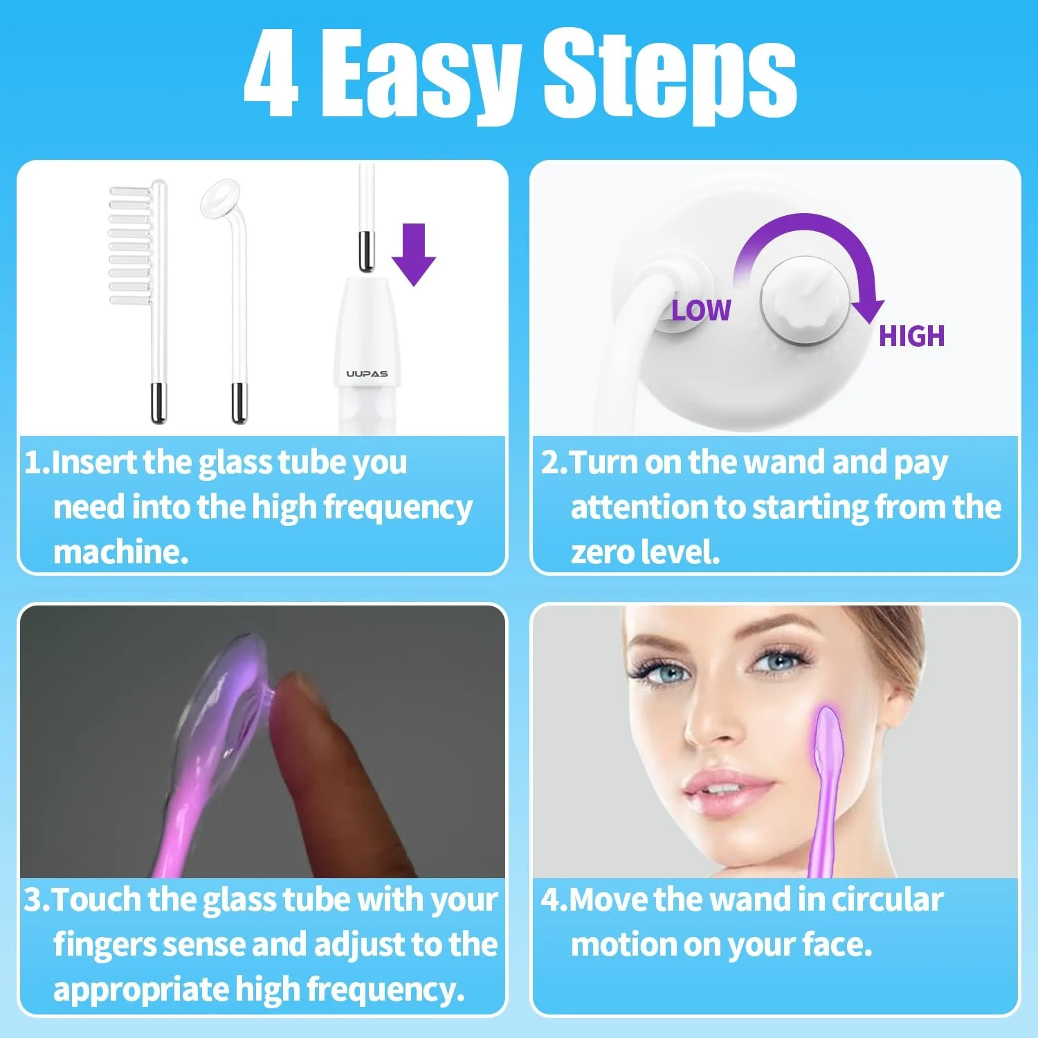Апарат високої частоти UUPAS портативний з 3 аргоновими трубками для підтяжки шкіри та видалення зморшок, фото №6