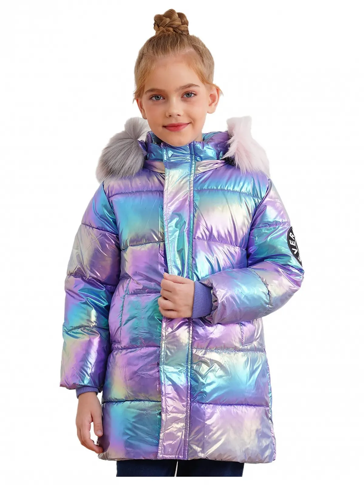 Куртки Raenseen с капюшоном для девочек и подростков, куртки на осень и зиму, куртки на мягкой ткани, повседневные зимние куртки, теплые блестящие куртки, фото №3