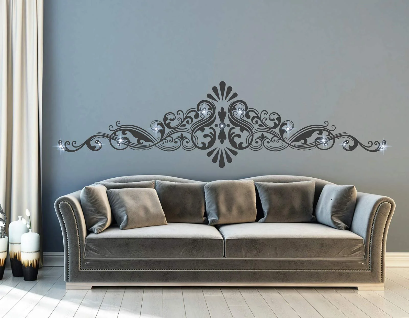 Наклейка на стіну pkm466 Квіткові візерунки з кристалами Чорний, фото №1 Наклейка на стіну pkm466 Квіткові візерунки з кристалами Чорний, фото №1