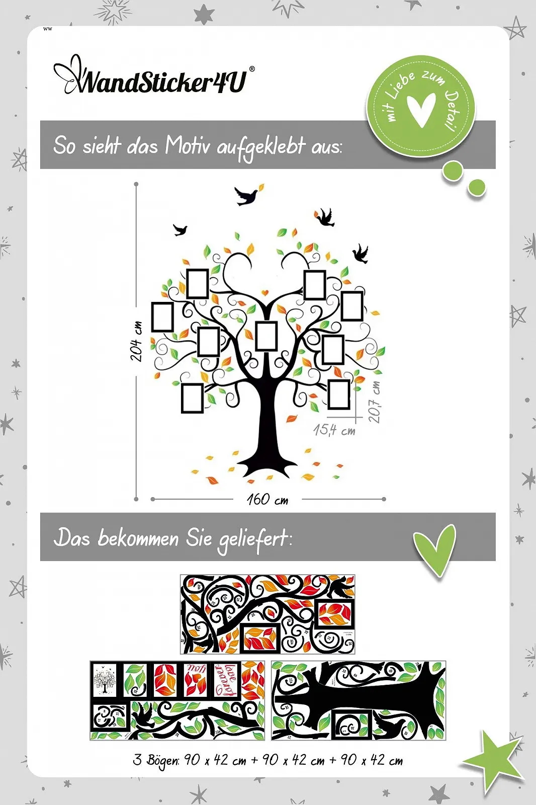 Настінна наклейка WandSticker4U Сімейне дерево для фото XXL 160 x 204 см, фото №7