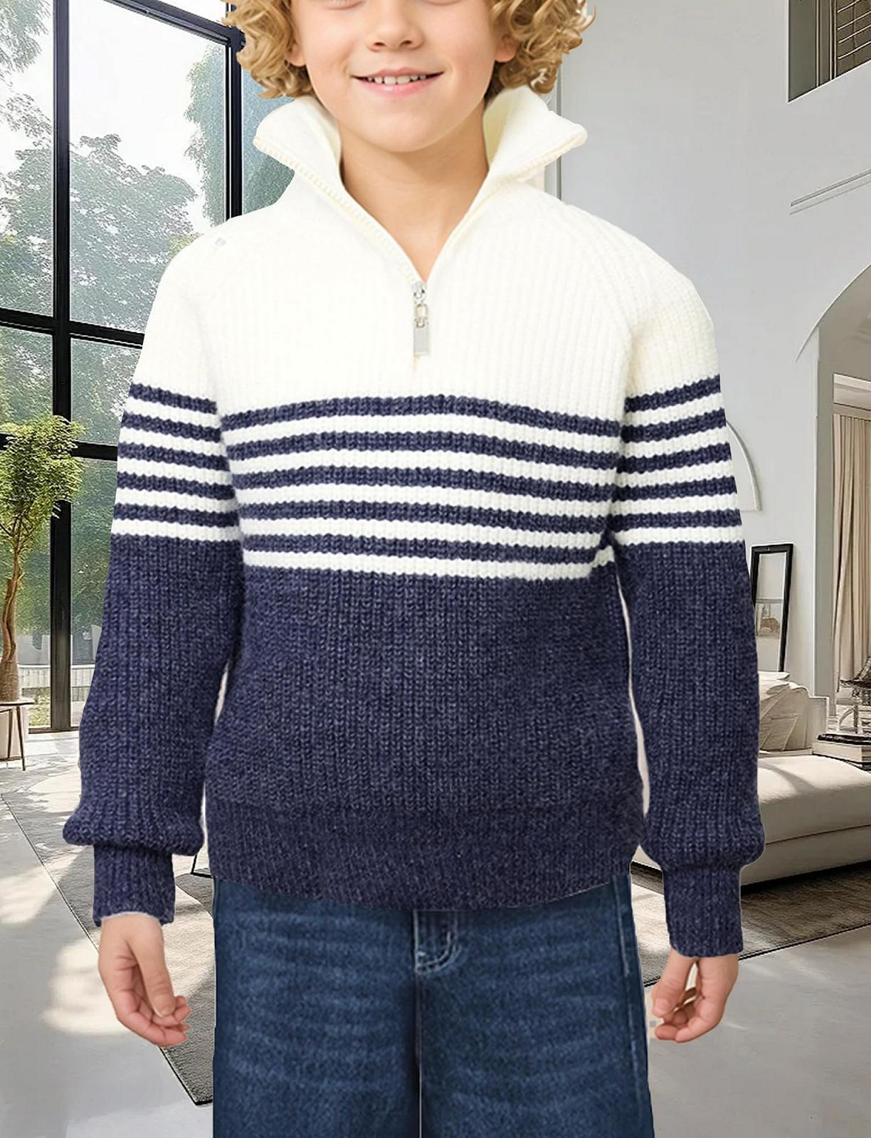Джемпер Happy Cherry Вязаный в полоску Зимний для мальчиков Водолазка Длинный рукав 120-170 см, фото №2