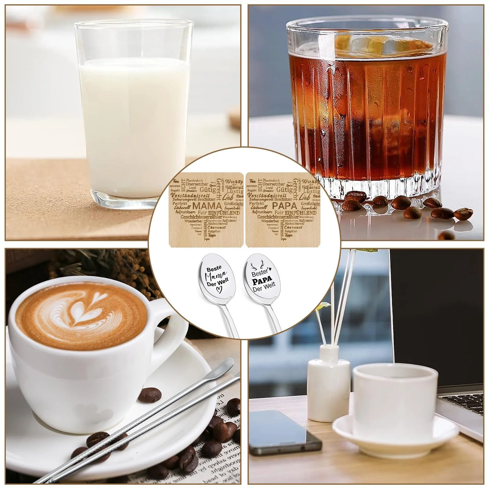 Ложка для кави, набір з 2 дерев'яних підставок, найкращим мамі і татові у світі, фото №7