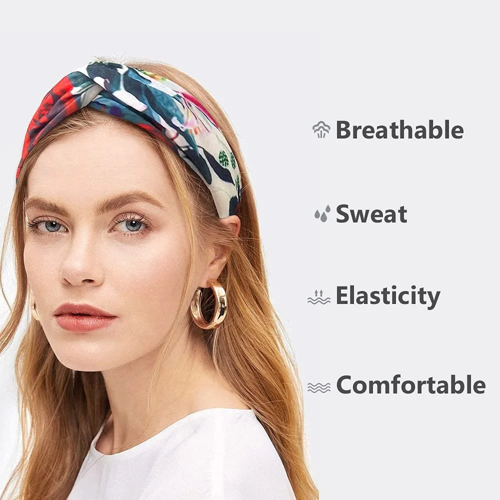 Пов'язка на голову Kavya Boho, еластична, м'яка, богемна, квітковий візерунок, фото №4
