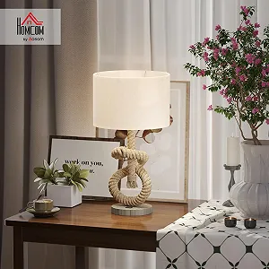 Настільна лампа HOMCOM LED USB E27 Тканинний абажур Кремовий білий synthetic.ua - Фото 1