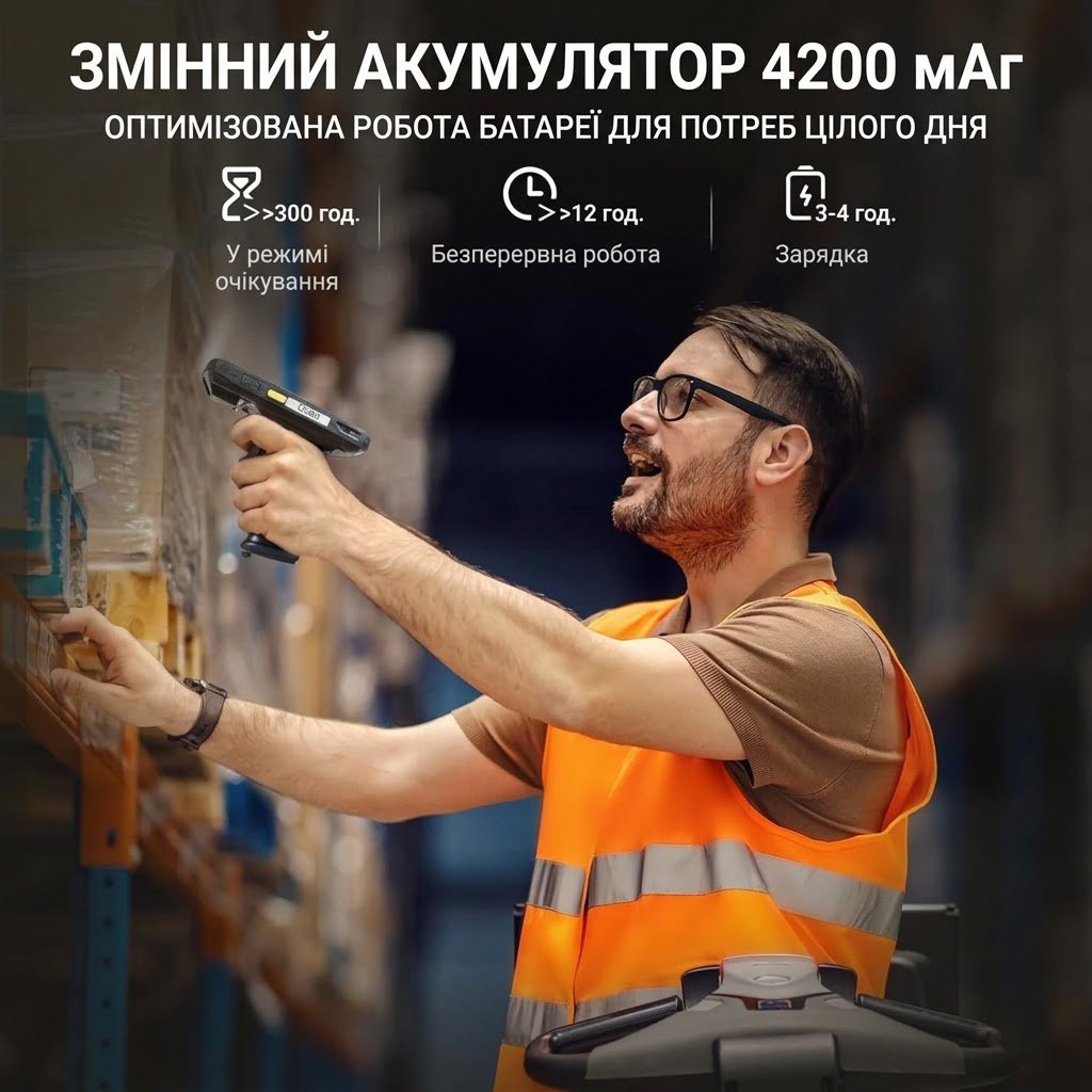 Термінал збору даних 4" Tera P160 3/32 ГБ 4G 1 SIM 13Мп 8 ядер Android 10 Чорний, фото №3