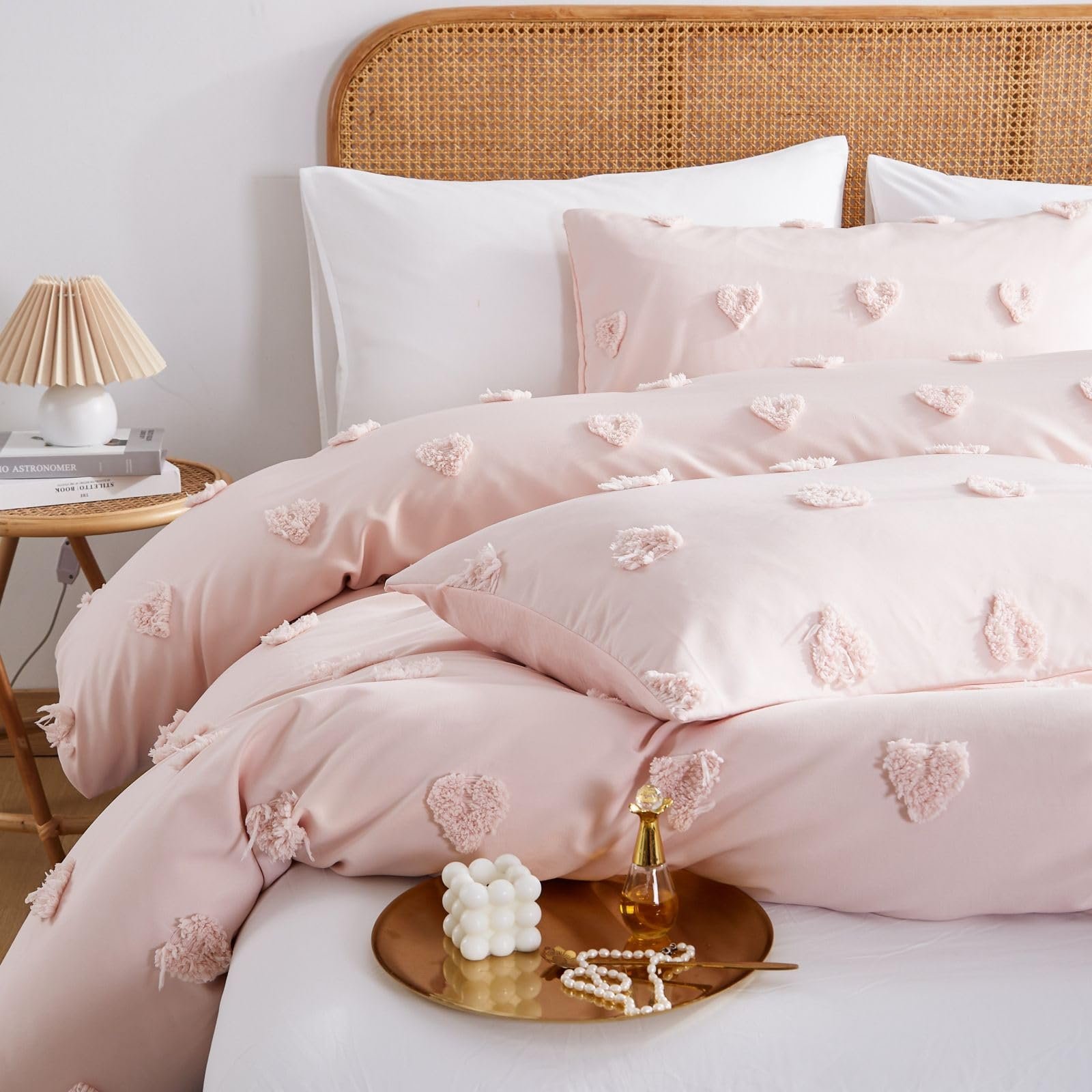 Постільна білизна Freyamy Boho 135 x 200 см, 2 предмети, Рожева, Серце, Богемна, Вишивка, М'яка, Підковдра з блискавкою та наволочкою 80 x 80 см, фото №3