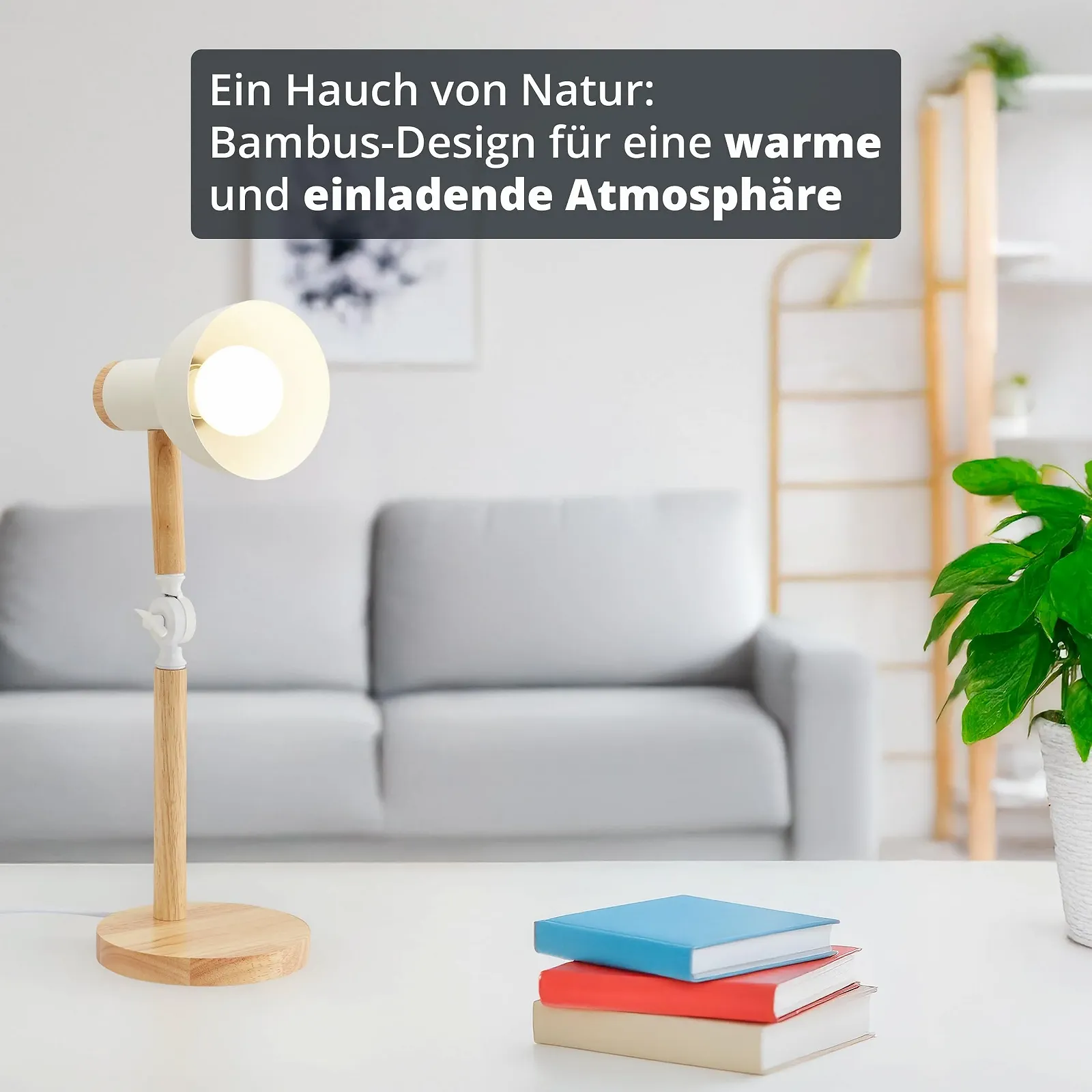 Настільна лампа KHG Бамбук Метал E27 42 см Біла, фото №6