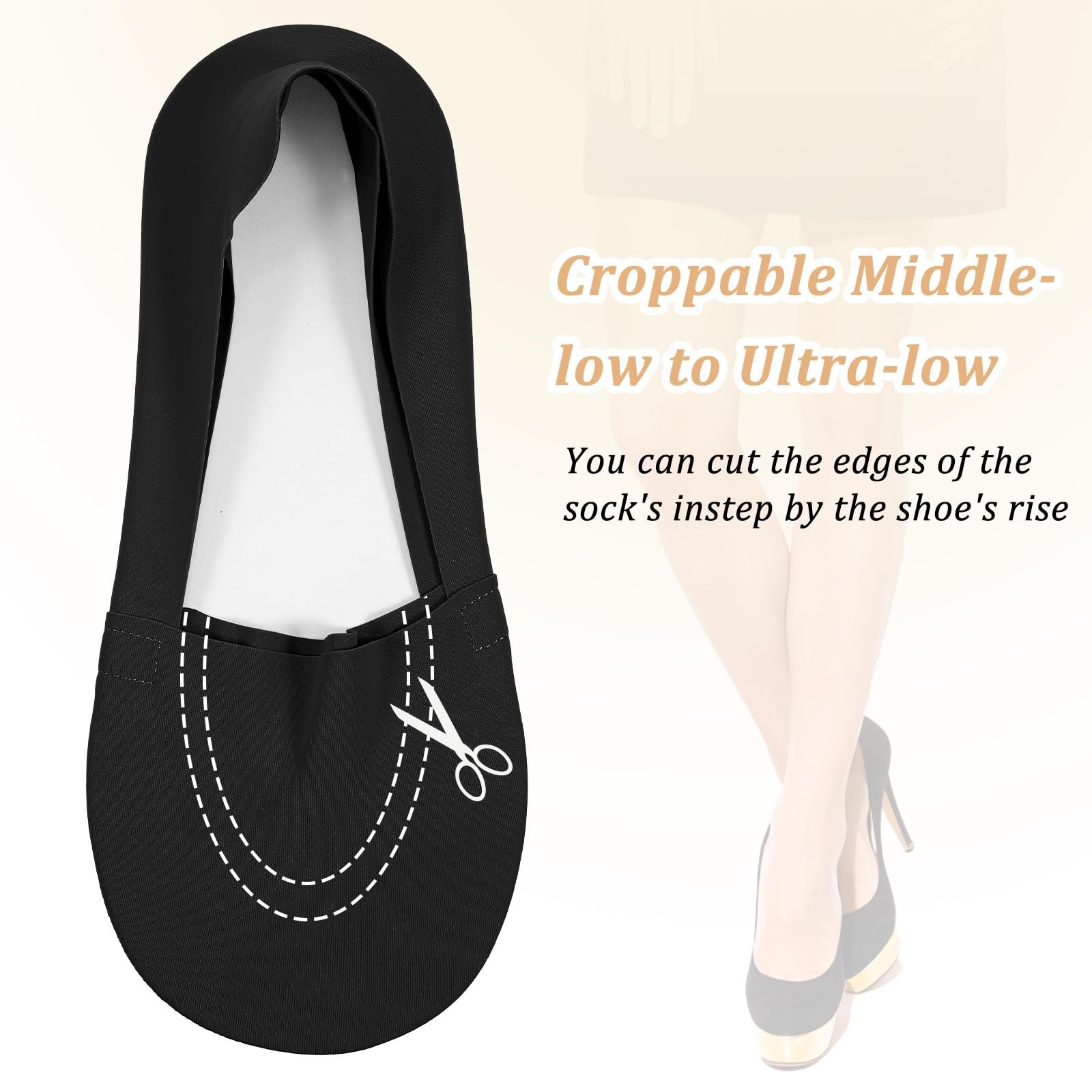 Комплект носков-подследников 6 пар, 35-40, Черный и телесный, один размер, фото №5